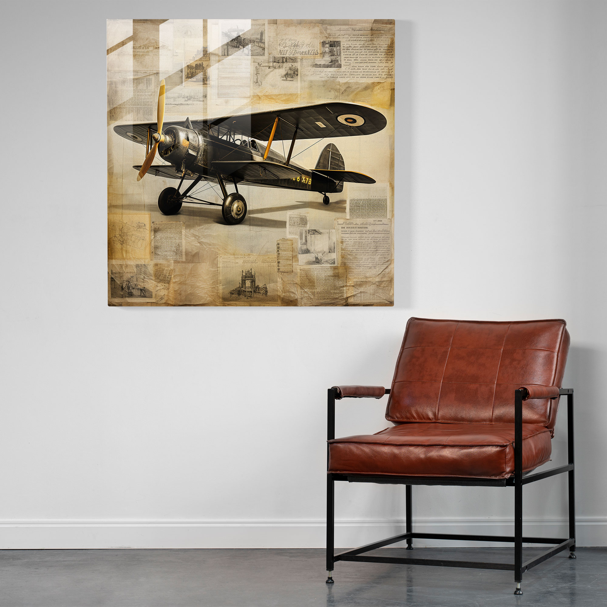 Airplane Glass Print - Airplane, Golden Age, Handwritten, Modern Art