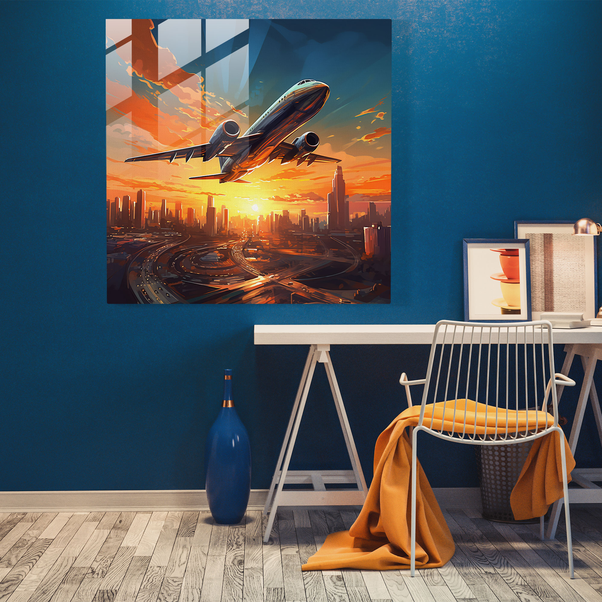 Airplane Glass Wall Art - Airplane, Digital Illustration, Dynamic, Modern Art
