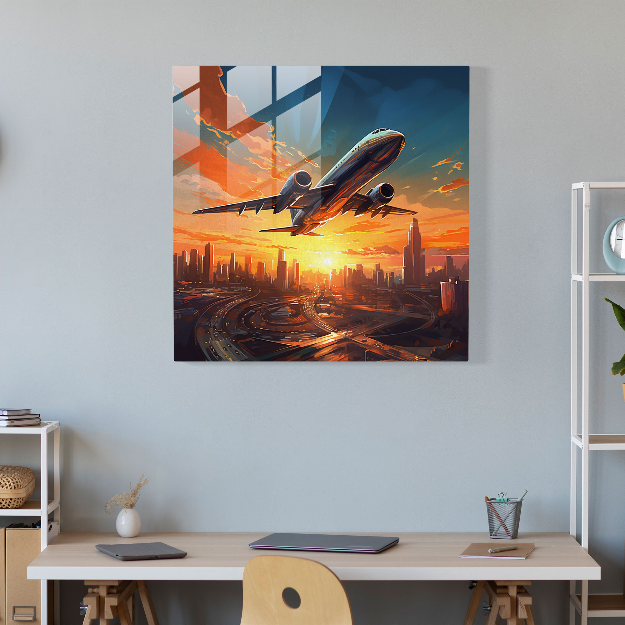 Airplane Glass Wall Art - Airplane, Digital Illustration, Dynamic, Modern Art
