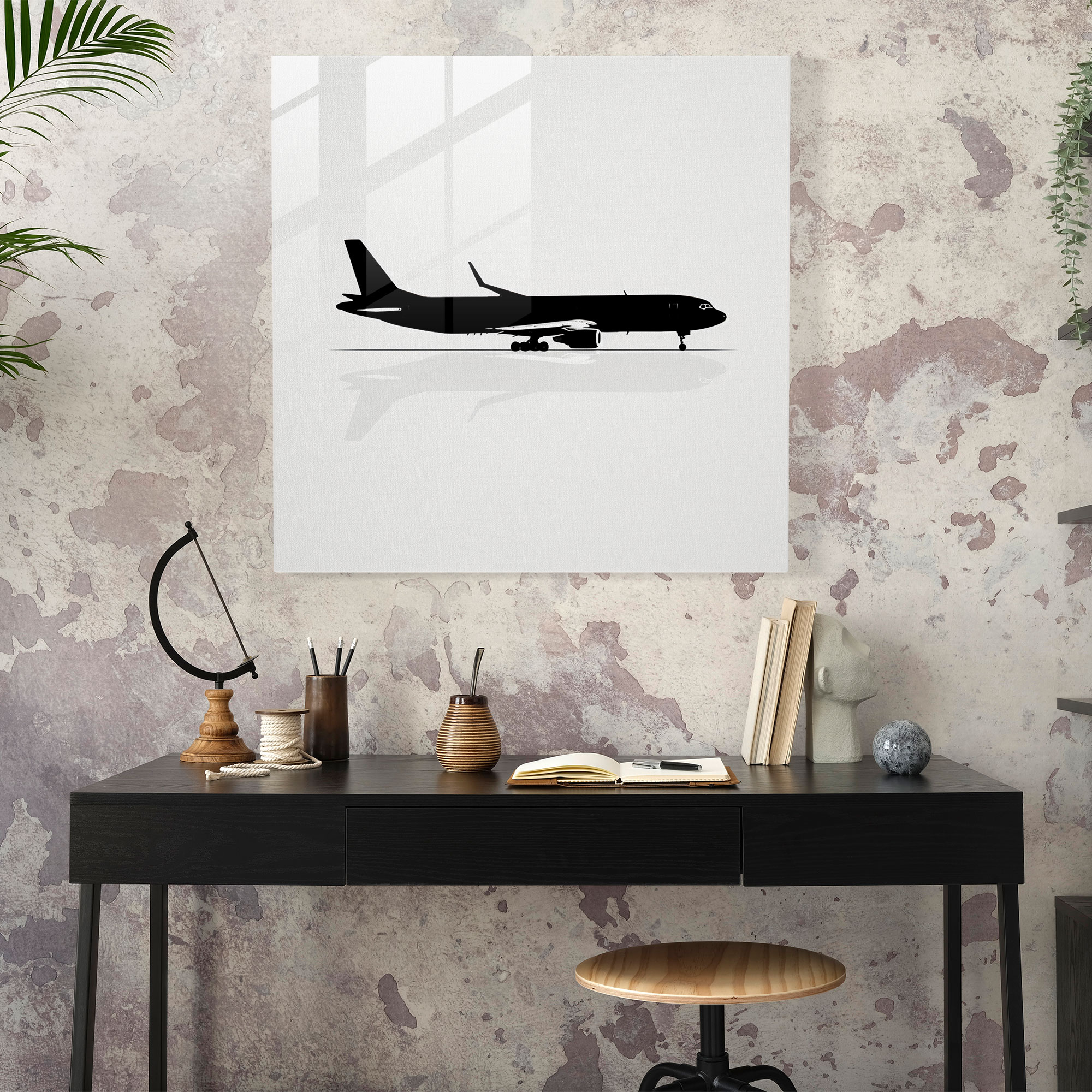 Minimalist Airplane Glass Print - Airplane, Home Decoration, Modern Art, Glass Print