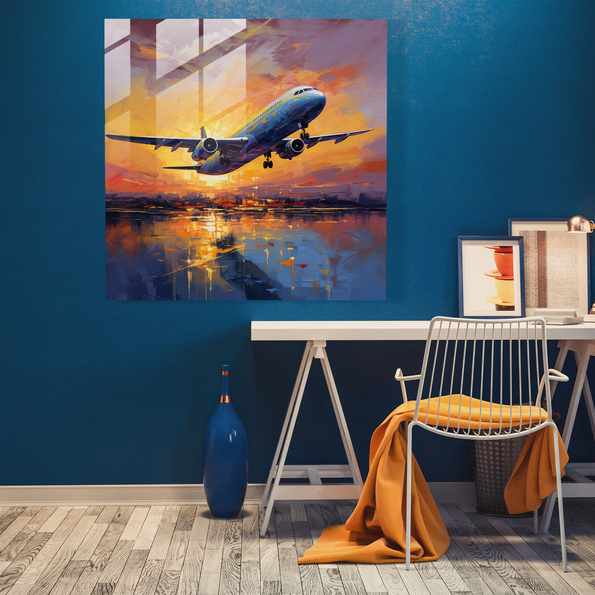 Impressionist Airplane Glass Print - Airplane, Tranquility, Wall Decoration, Home Decoration