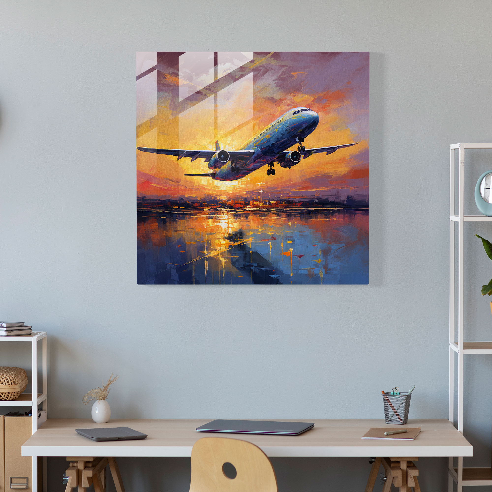 Impressionist Airplane Glass Print - Airplane, Tranquility, Wall Decoration, Home Decoration