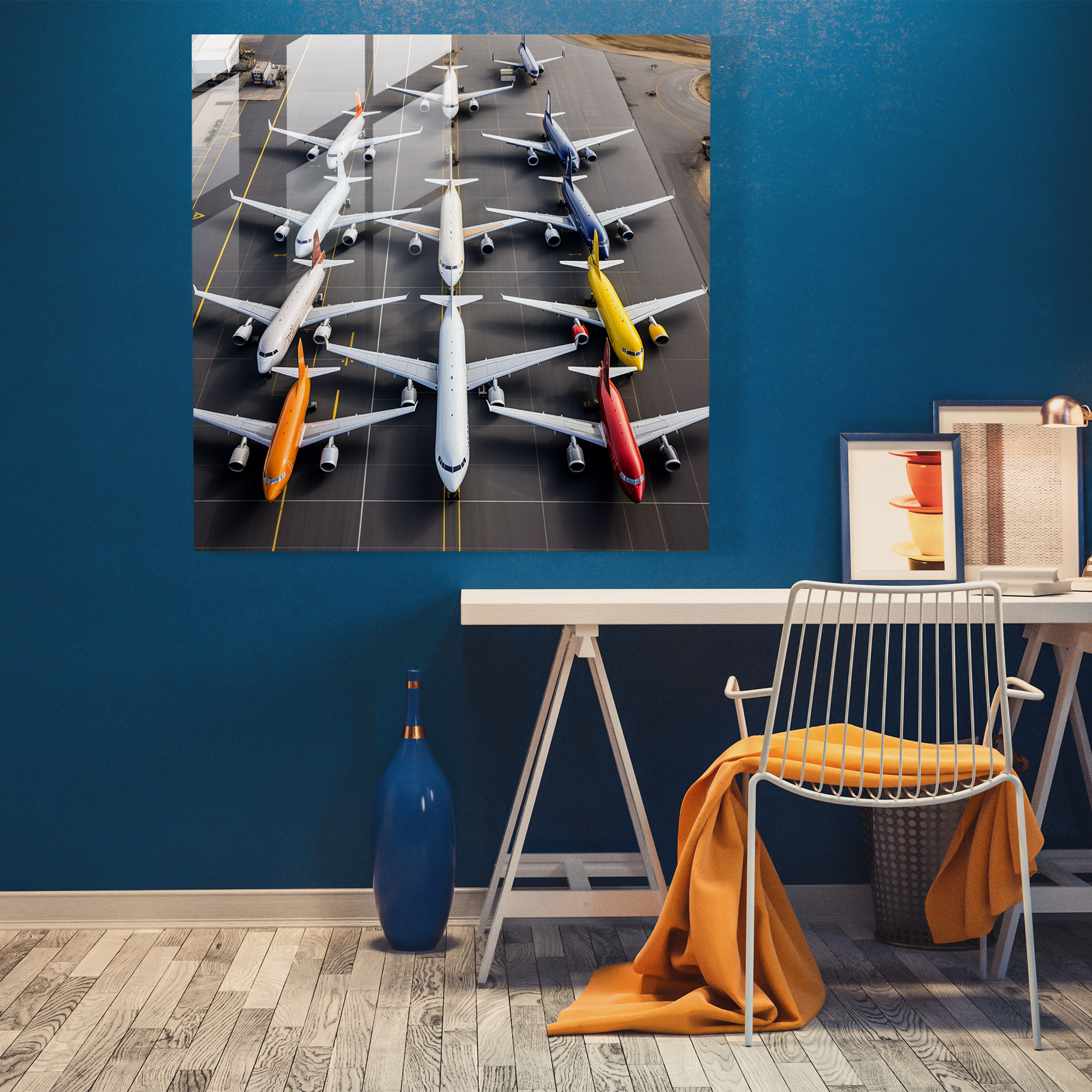 Contemporary Airplanes Glass Print - Airplane, Contemporary Photograph, Modern Art, Glass Art