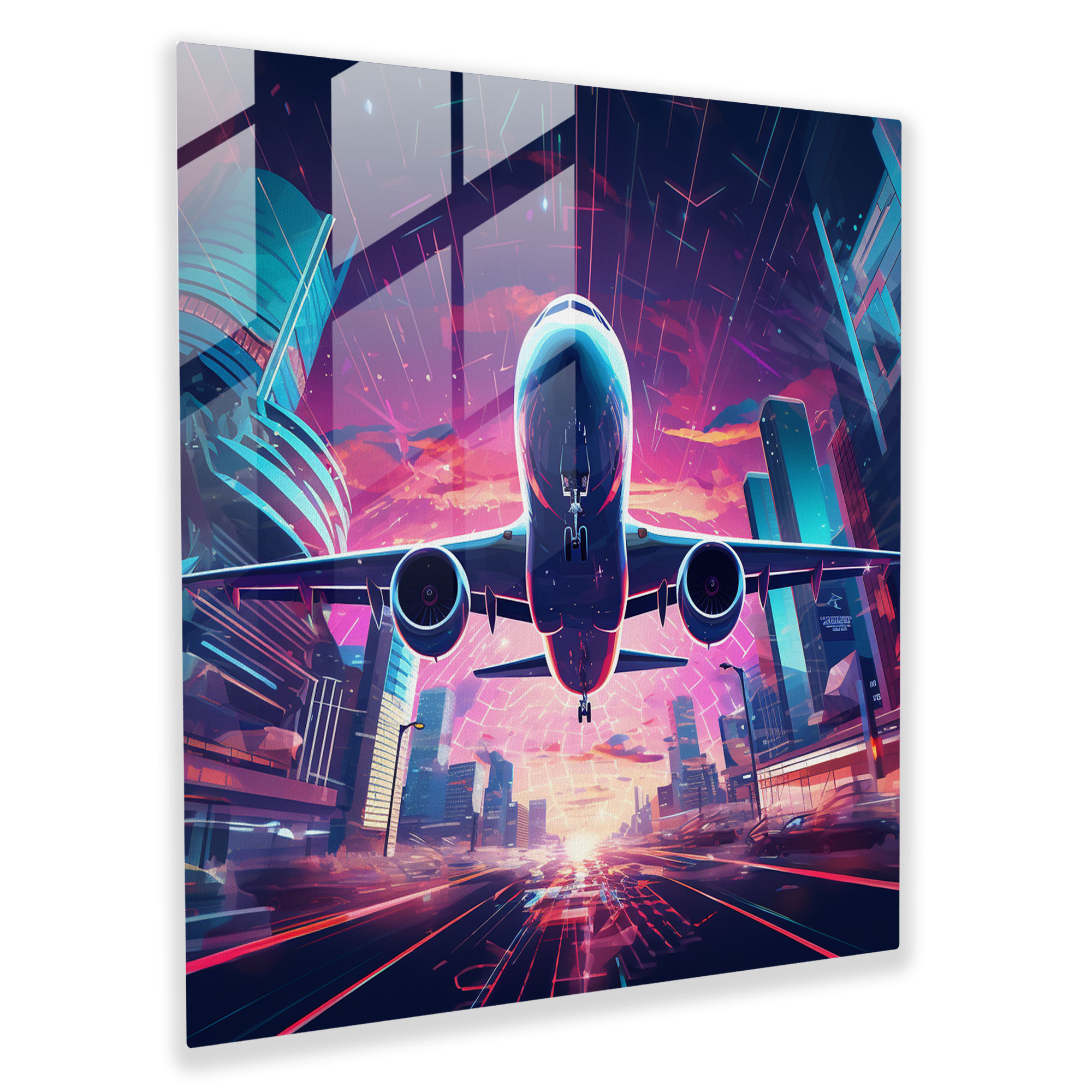 Futuristic Airplane Glass Wall Art - Airplane, Glass Print, Modern Art, Futuristic Digital Artwork