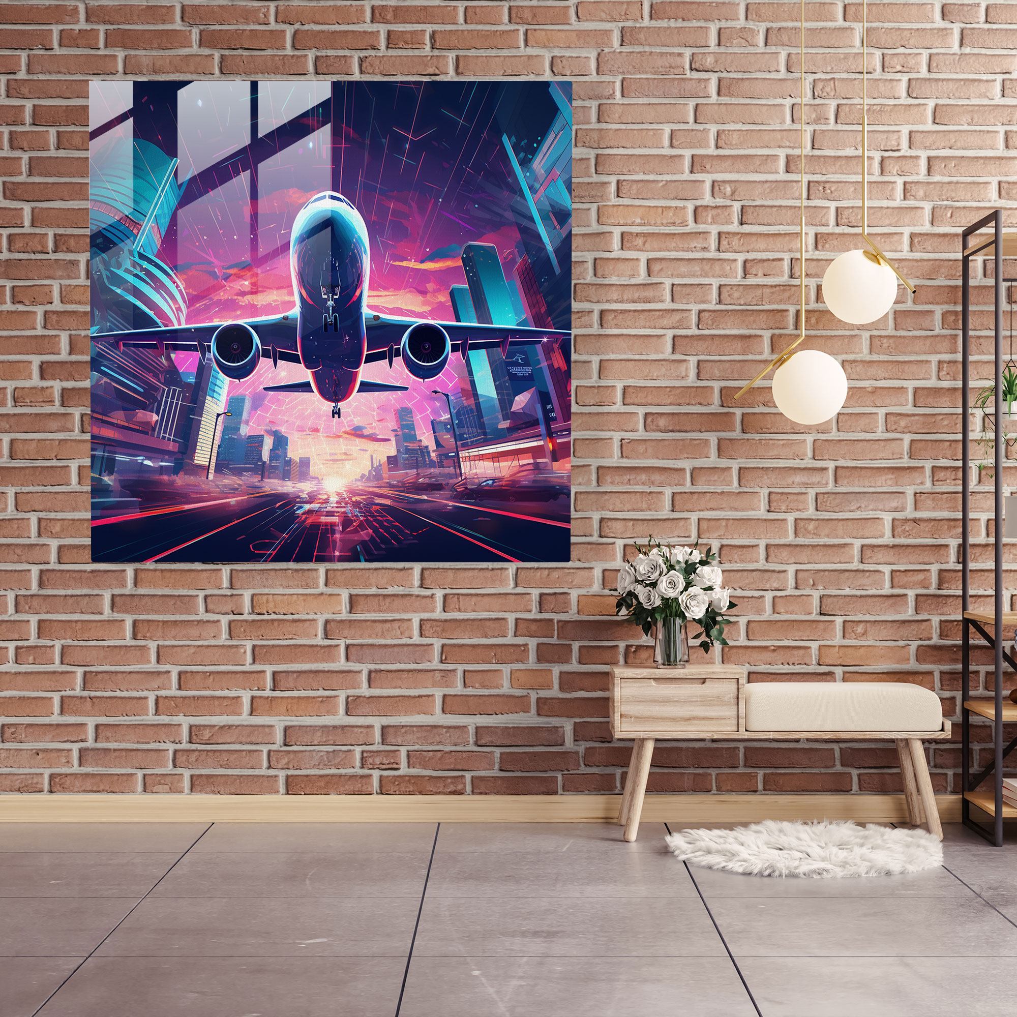 Futuristic Airplane Glass Wall Art - Airplane, Glass Print, Modern Art, Futuristic Digital Artwork