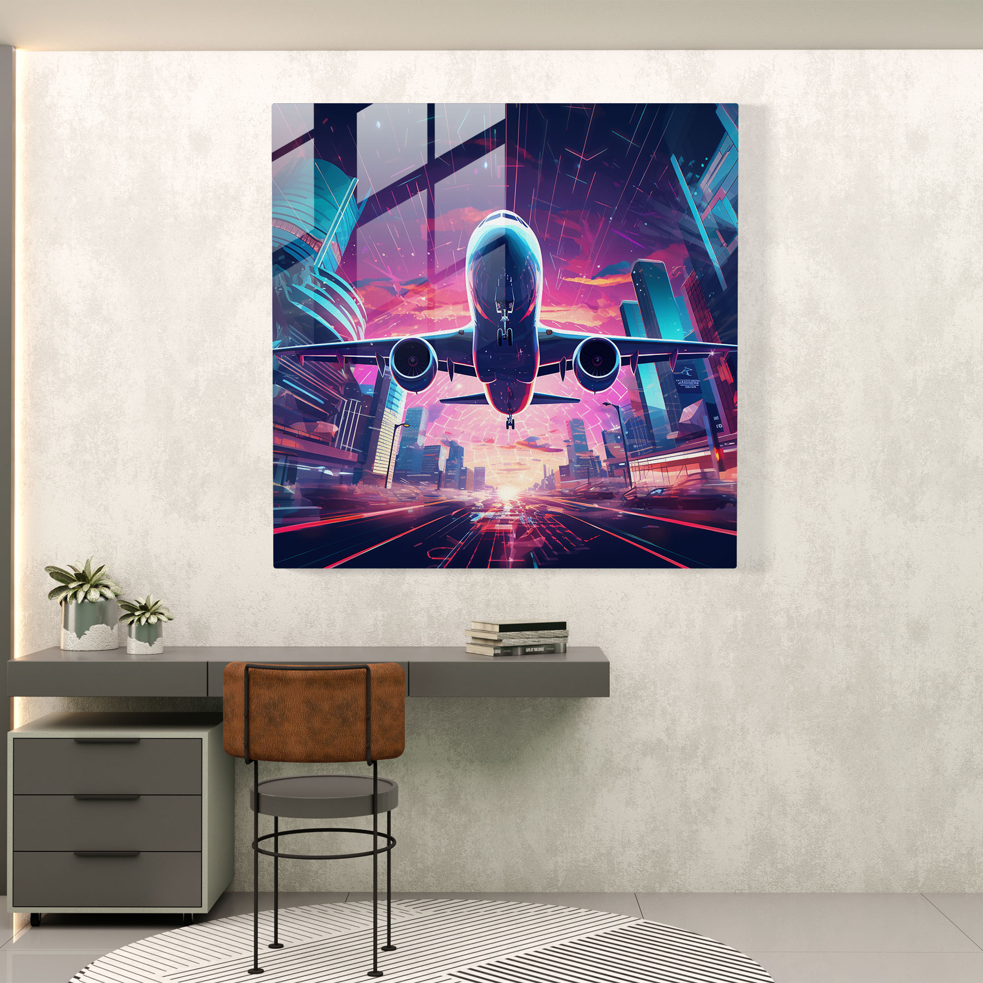Futuristic Airplane Glass Wall Art - Airplane, Glass Print, Modern Art, Futuristic Digital Artwork