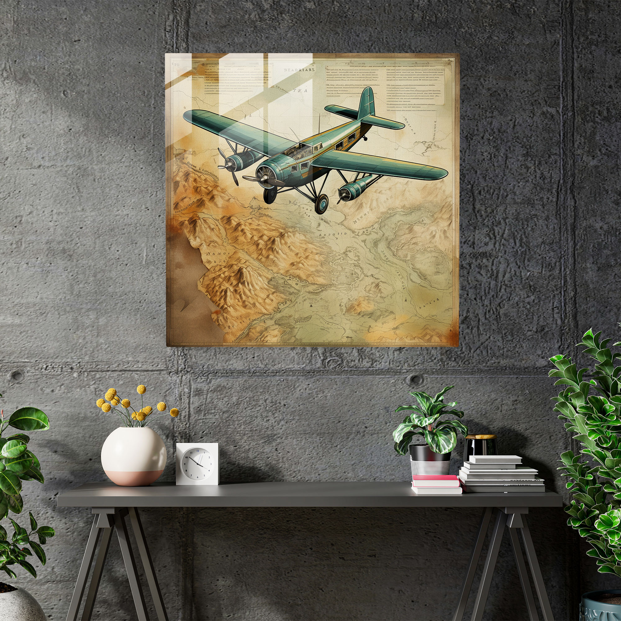 Airplane Map Glass Print - Airplane, Glass Wall Art, Airplane, Exploration