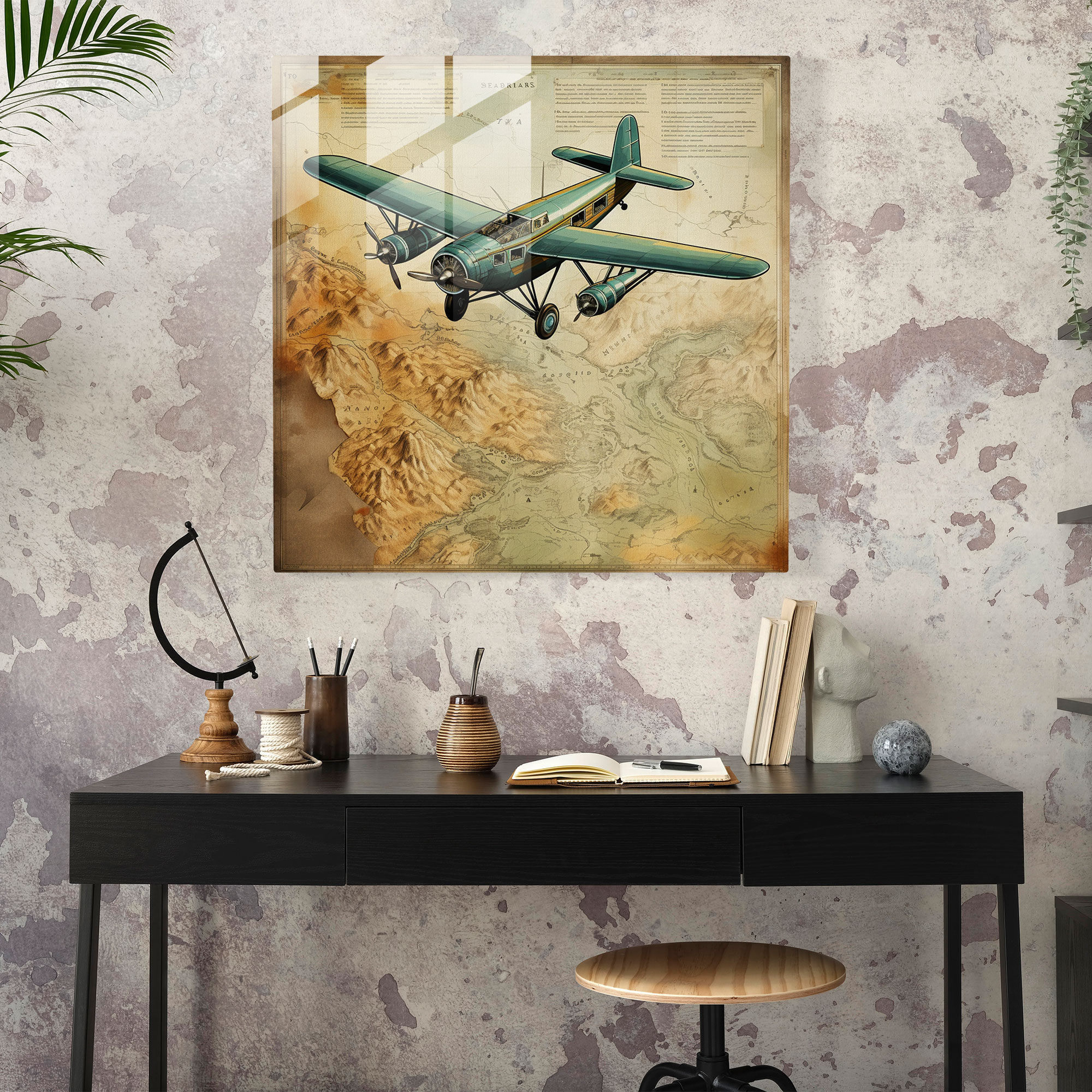 Airplane Map Glass Print - Airplane, Glass Wall Art, Airplane, Exploration