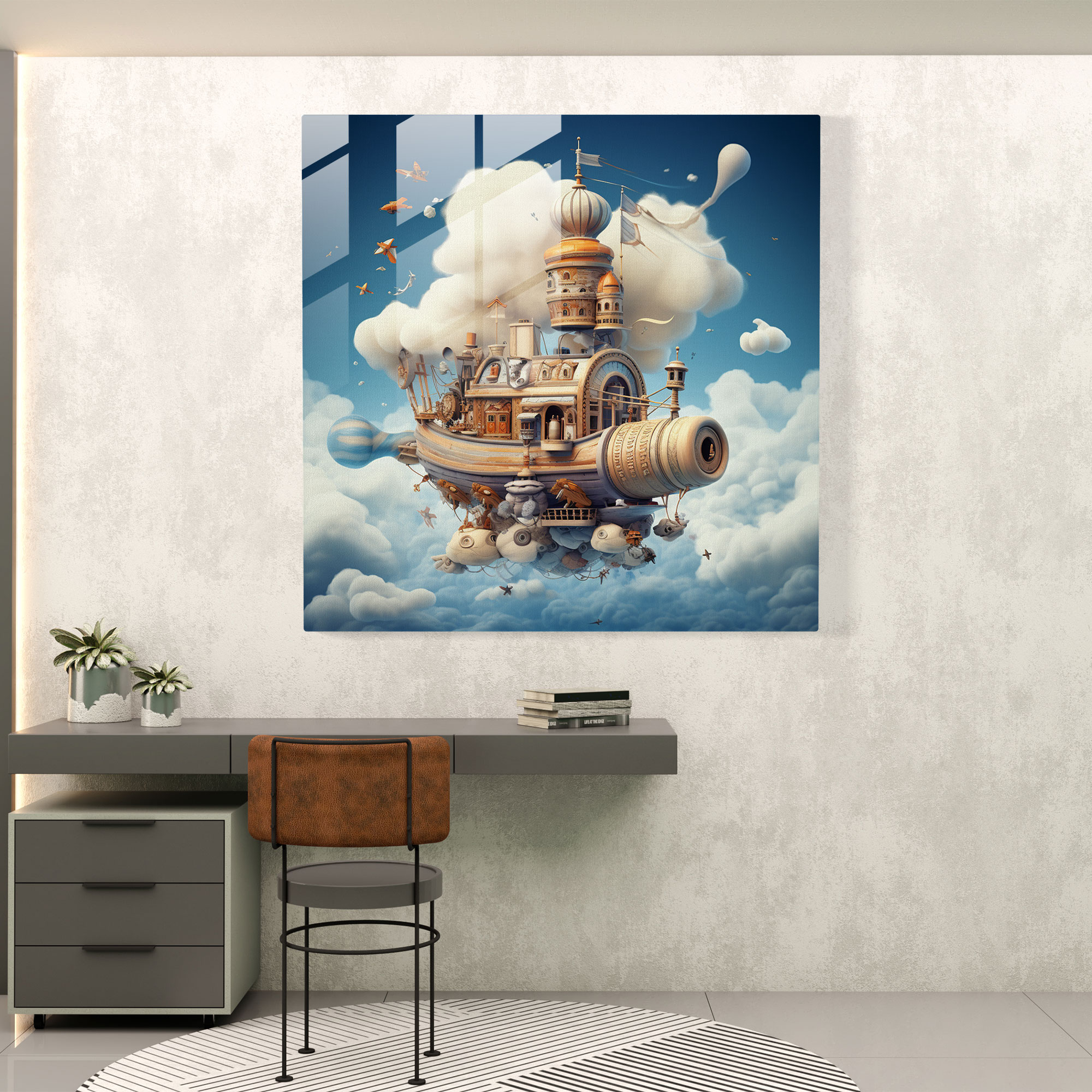 Whimsical Airplane Glass Print - Airplane, Wall Decoration, Surreal Artwork, Whimsical Elements