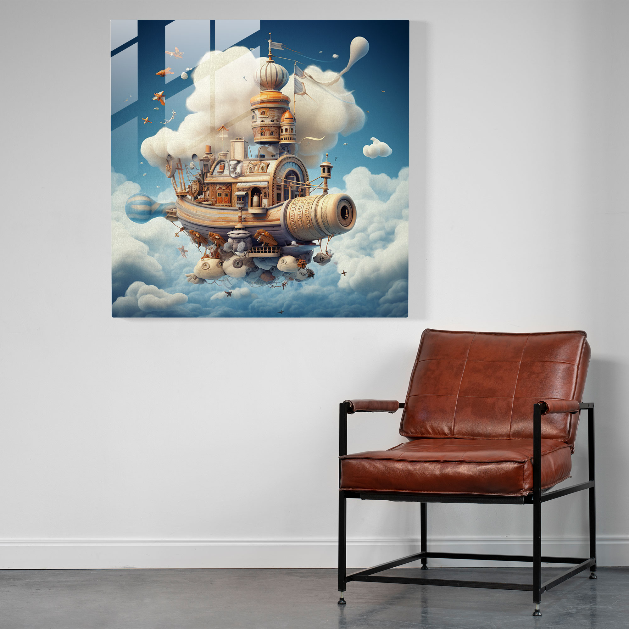 Whimsical Airplane Glass Print - Airplane, Wall Decoration, Surreal Artwork, Whimsical Elements