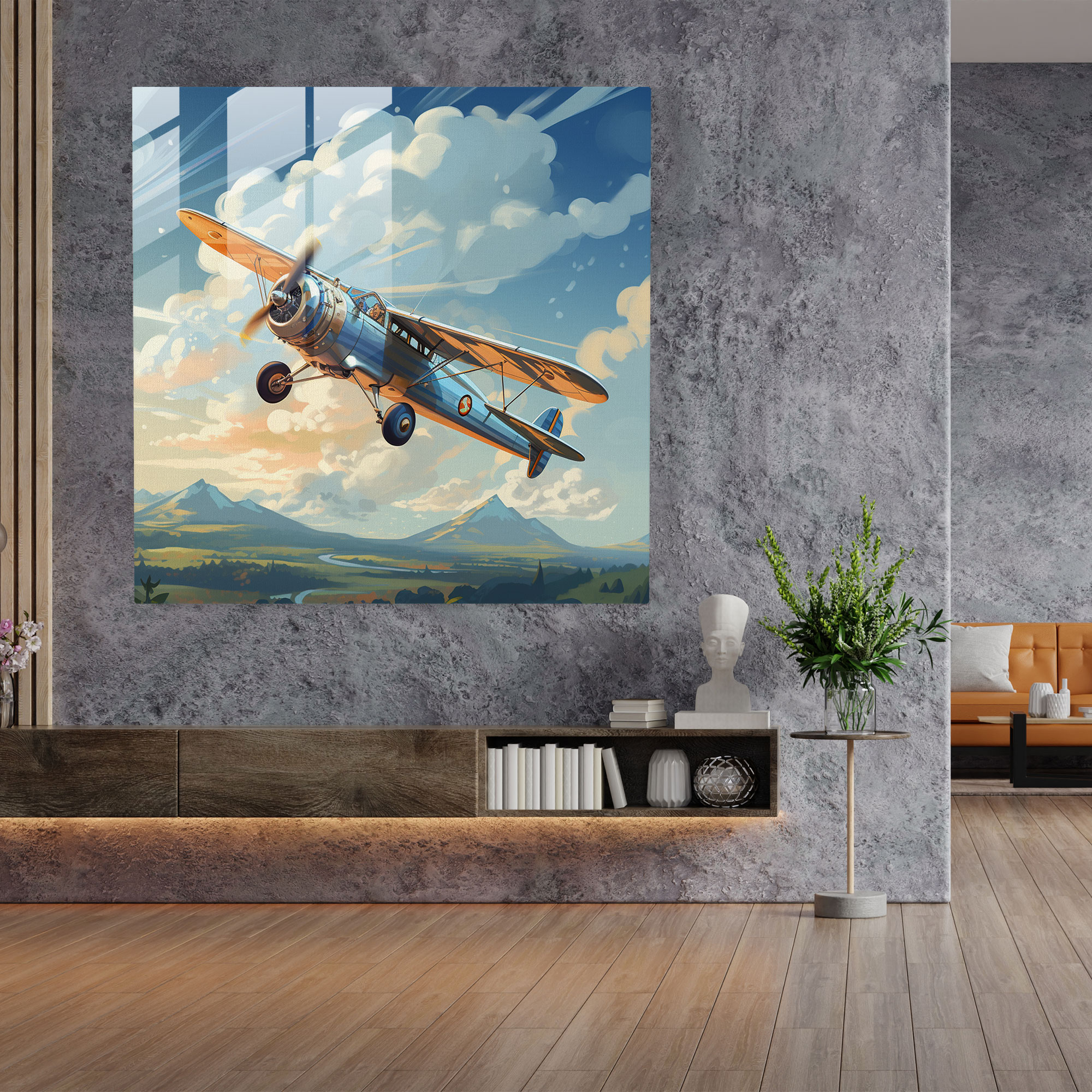 Airplane Glass Print - Digital Illustration - Airplane, Modern Art, Wall Decoration, Wonder
