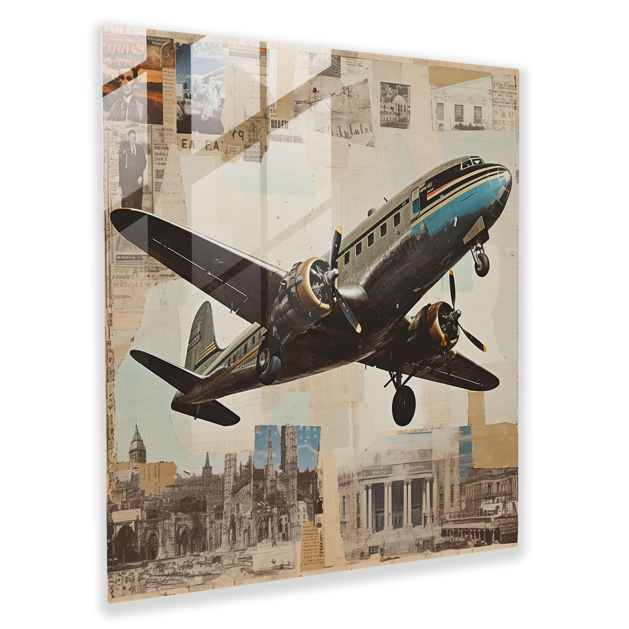 Airplane Glass Wall Art - Collage Art - Airplane, Nostalgia, Airplane, Glass Art