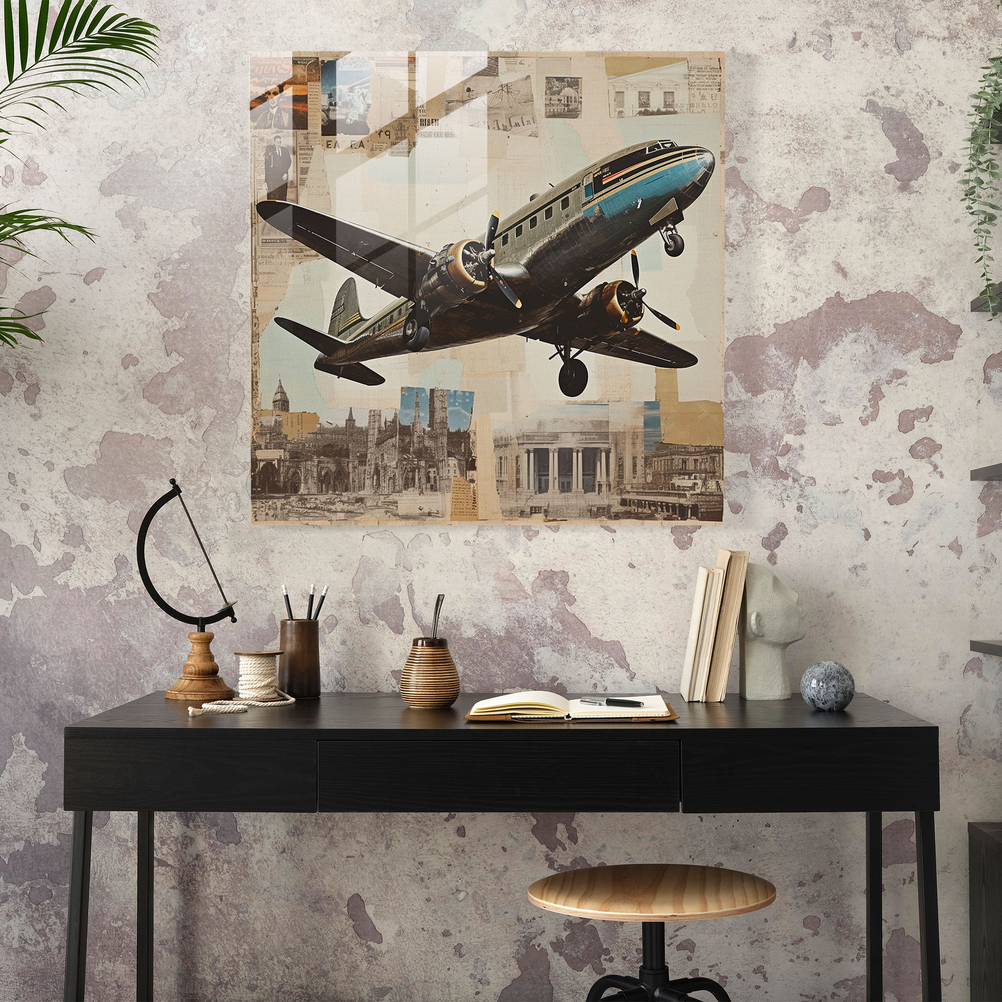 Airplane Glass Wall Art - Collage Art - Airplane, Nostalgia, Airplane, Glass Art