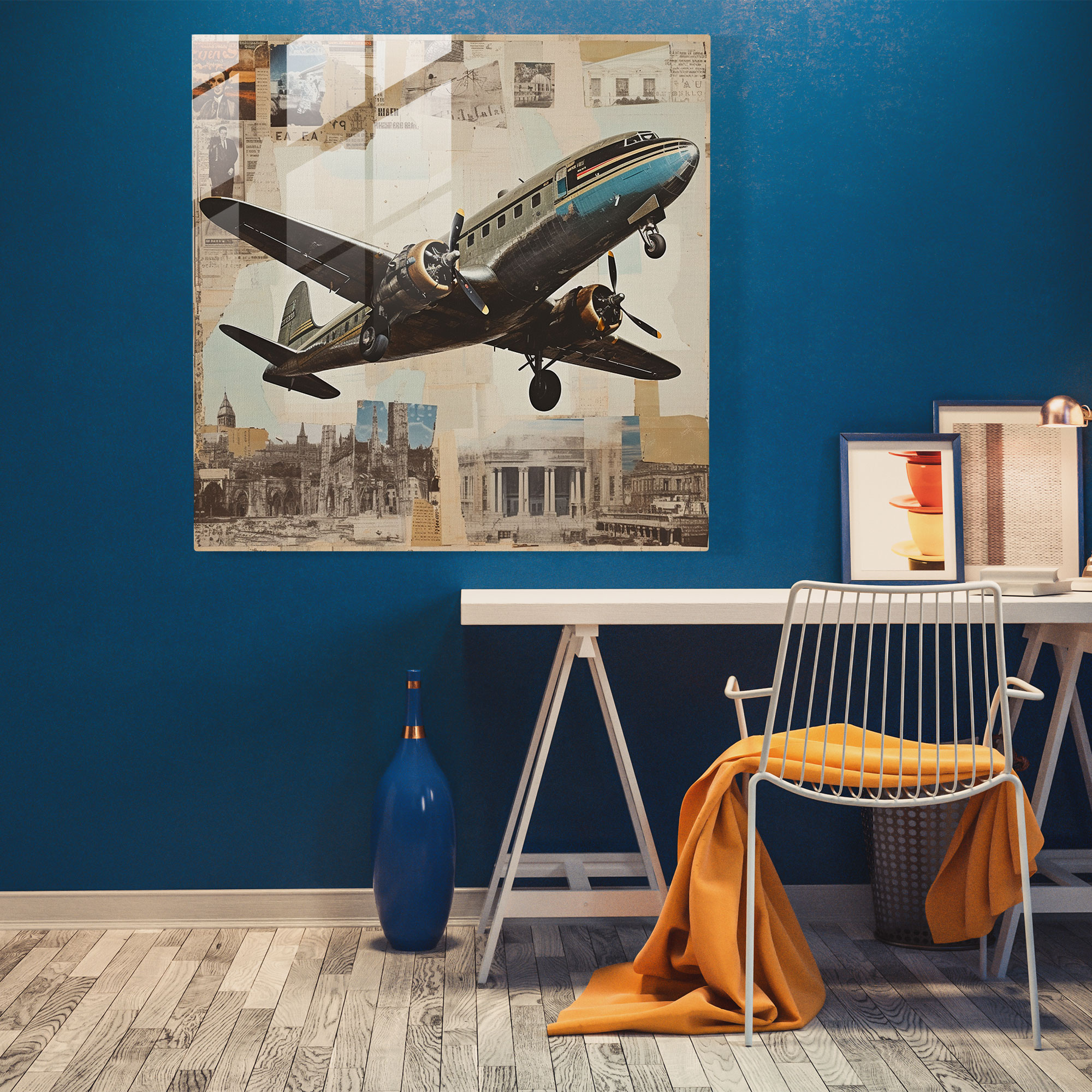 Airplane Glass Wall Art - Collage Art - Airplane, Nostalgia, Airplane, Glass Art