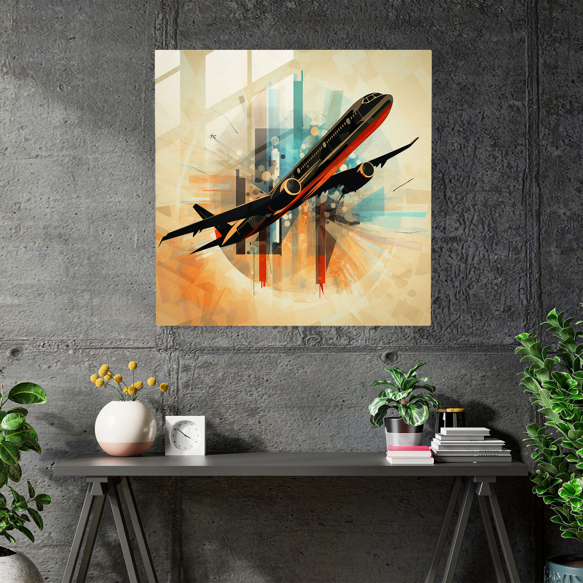 Airplane Glass Print - Abstract Digital Art - Airplane, Glass Wall Art, Airplane Silhouettes, Glass Art