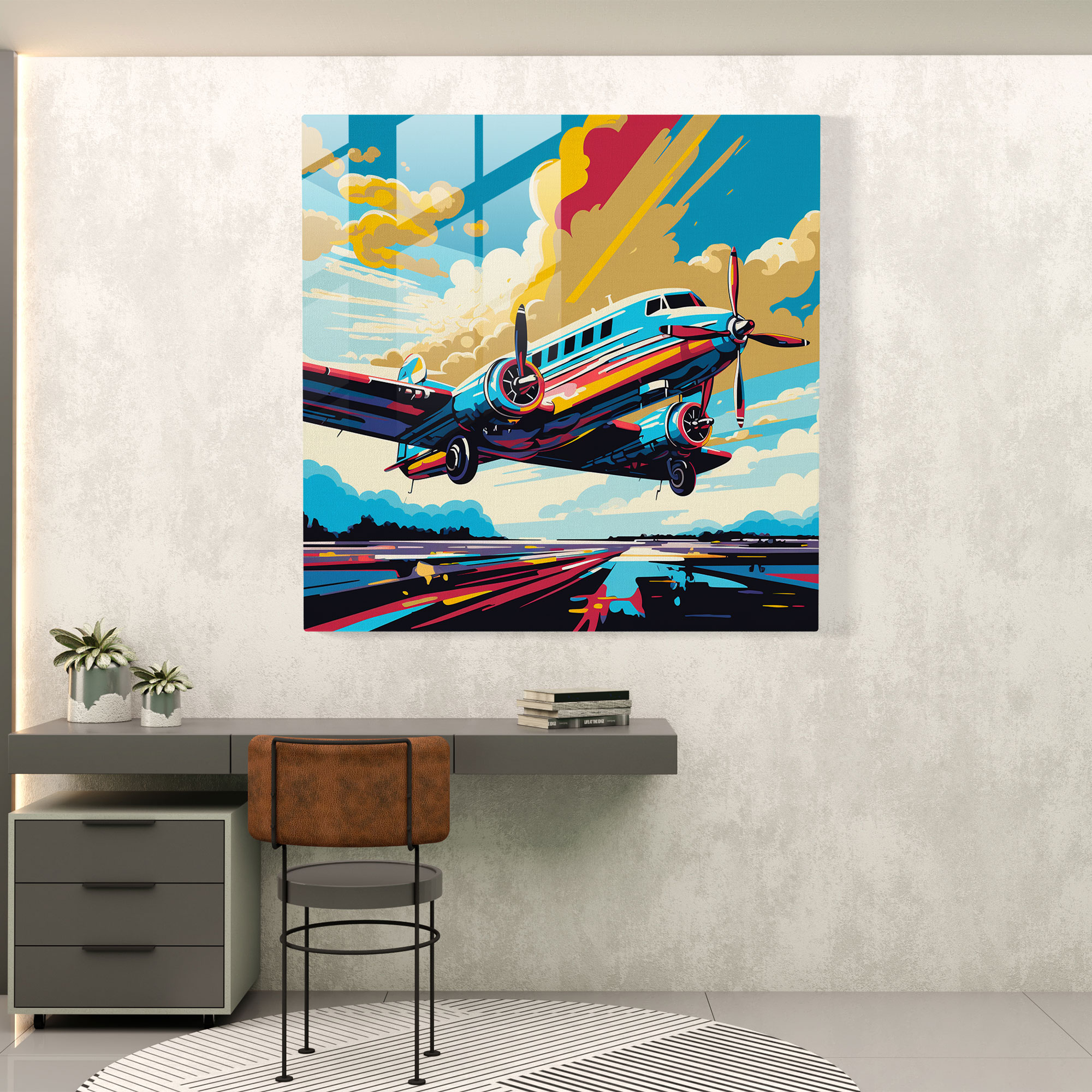 Airplane Glass Print - Pop Art Illustration - Airplane, Airplane, Glass Art, Bold Colors