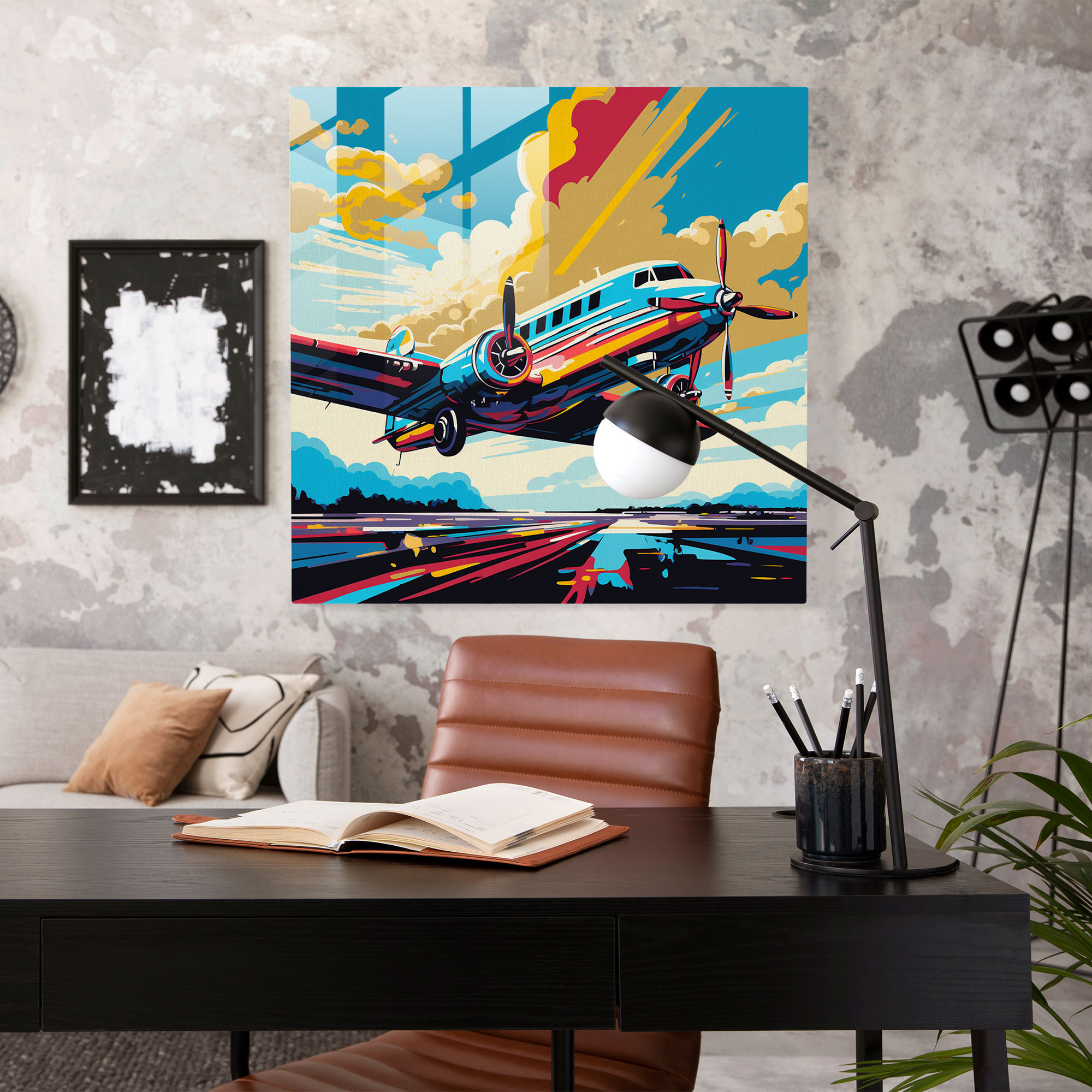 Airplane Glass Print - Pop Art Illustration - Airplane, Airplane, Glass Art, Bold Colors
