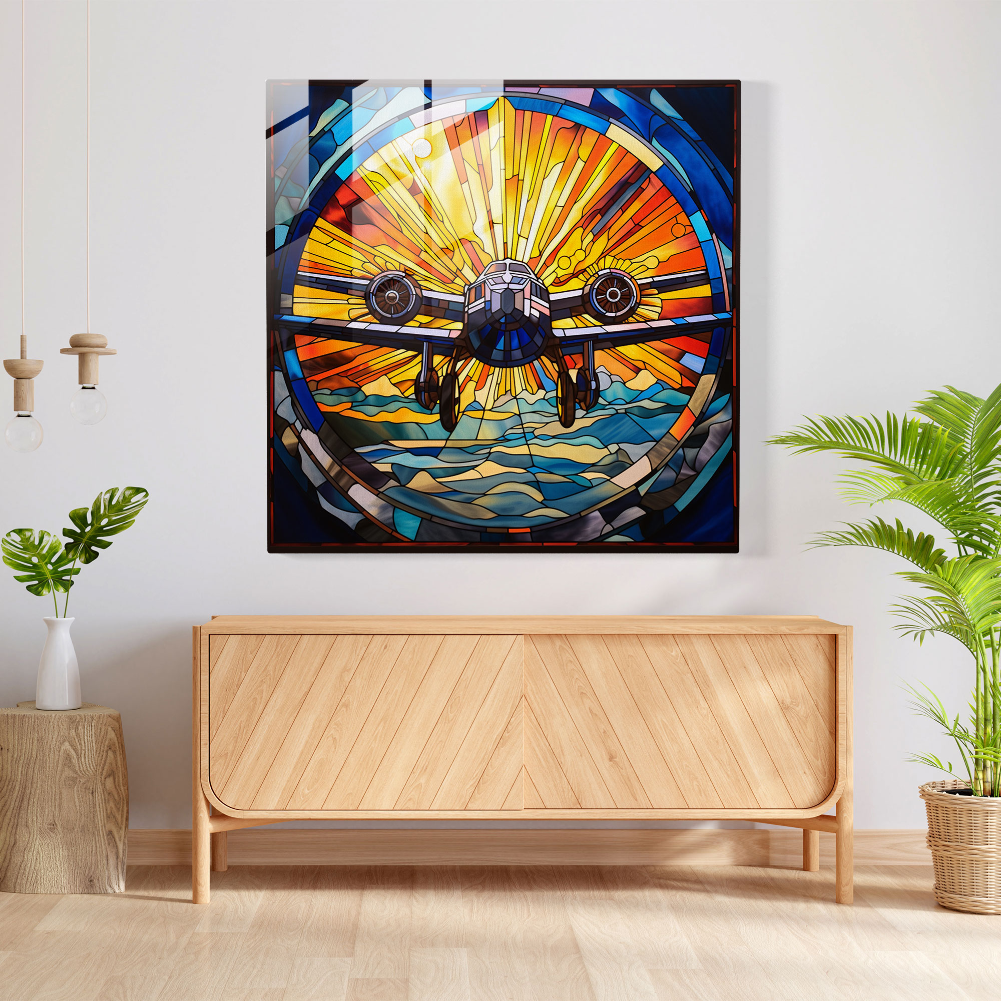 Airplane Glass Print - Stained Glass Art - Airplane, Translucent, Mesmerizing Depiction, Wall Decoration