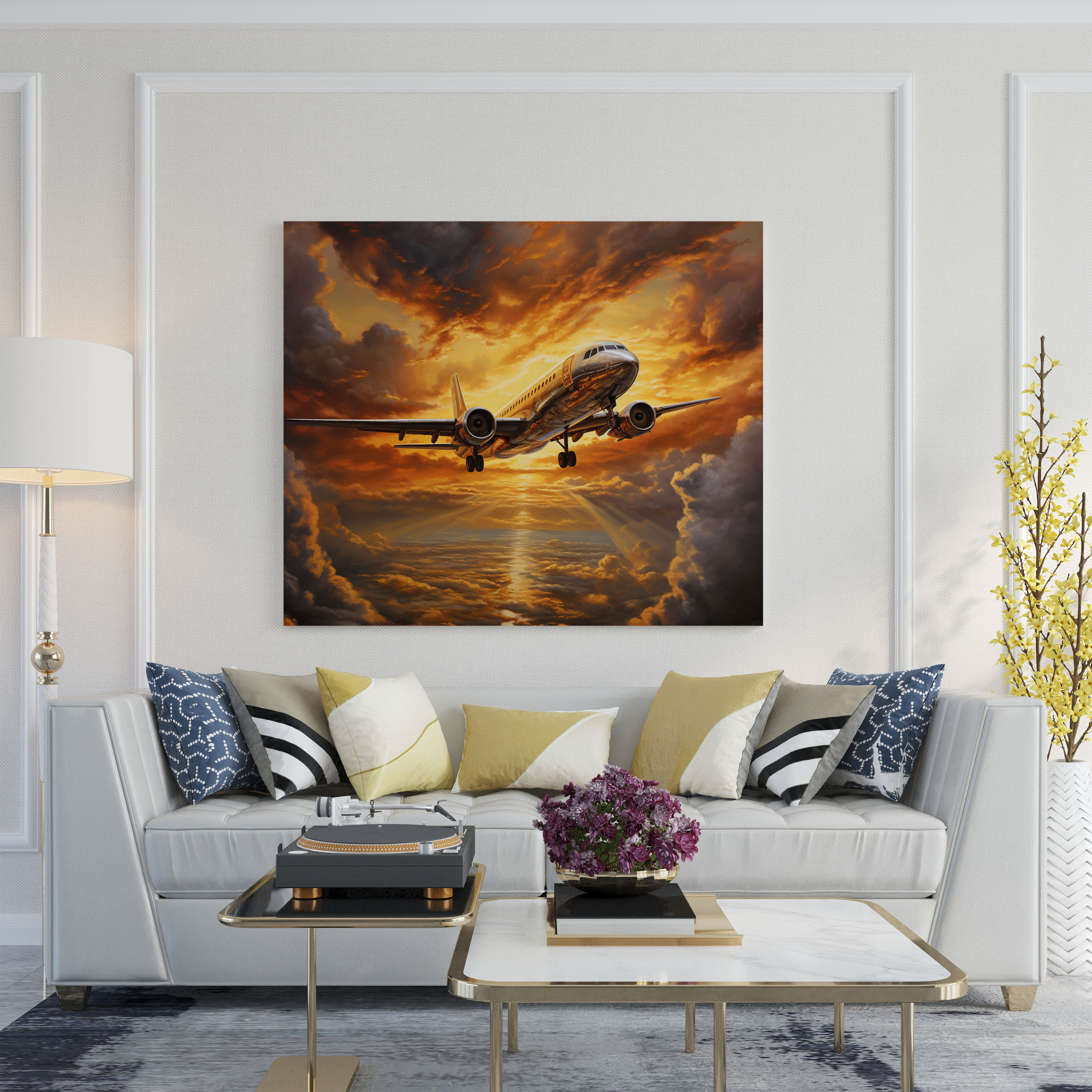 Sunset Airplane Canvas Print - Airplane, Wall Art, Awe, Wall Decoration