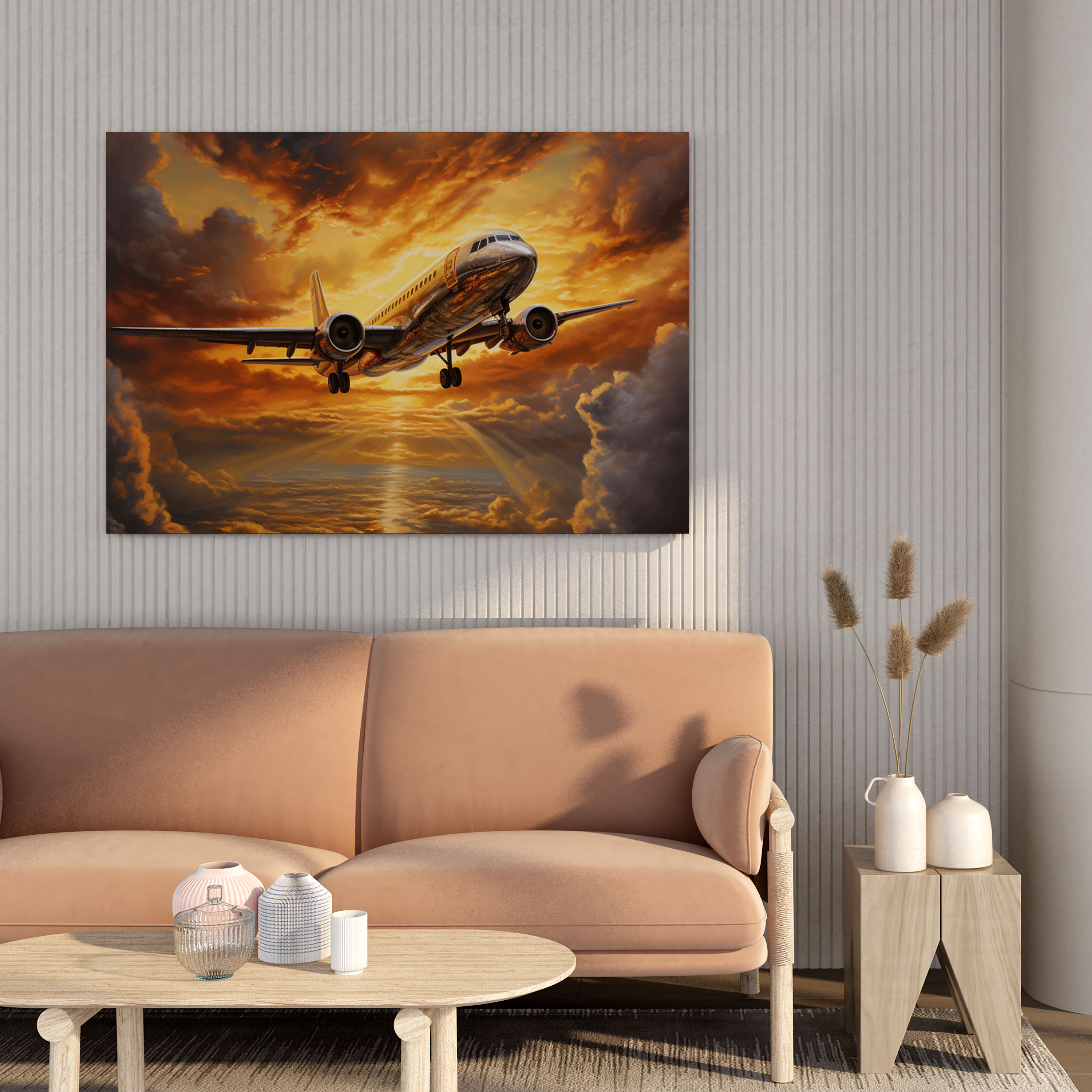 Sunset Airplane Canvas Print - Airplane, Wall Art, Awe, Wall Decoration