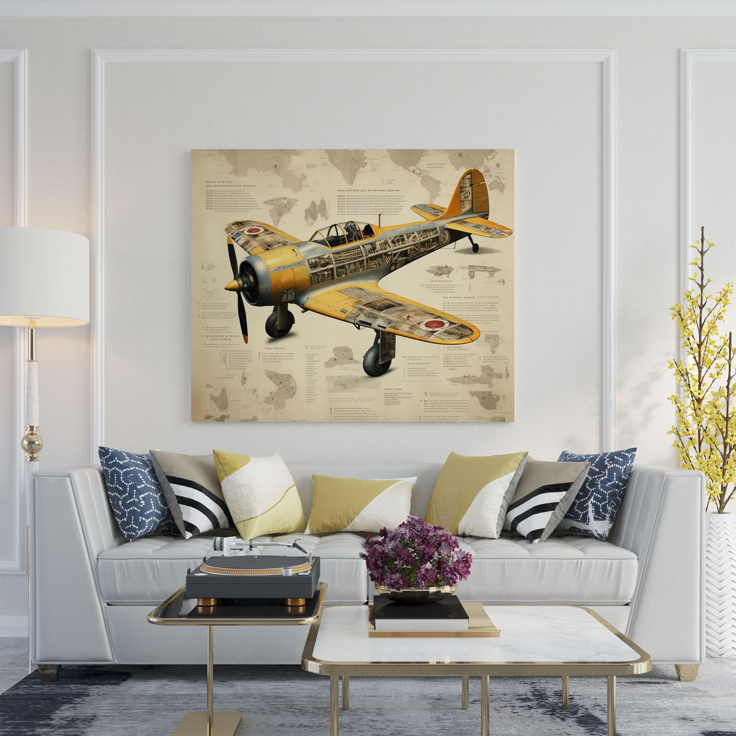 Vintage Airplane Collage Canvas Print - Airplane, Wall Decoration, Collage Artwork, Canvas Print