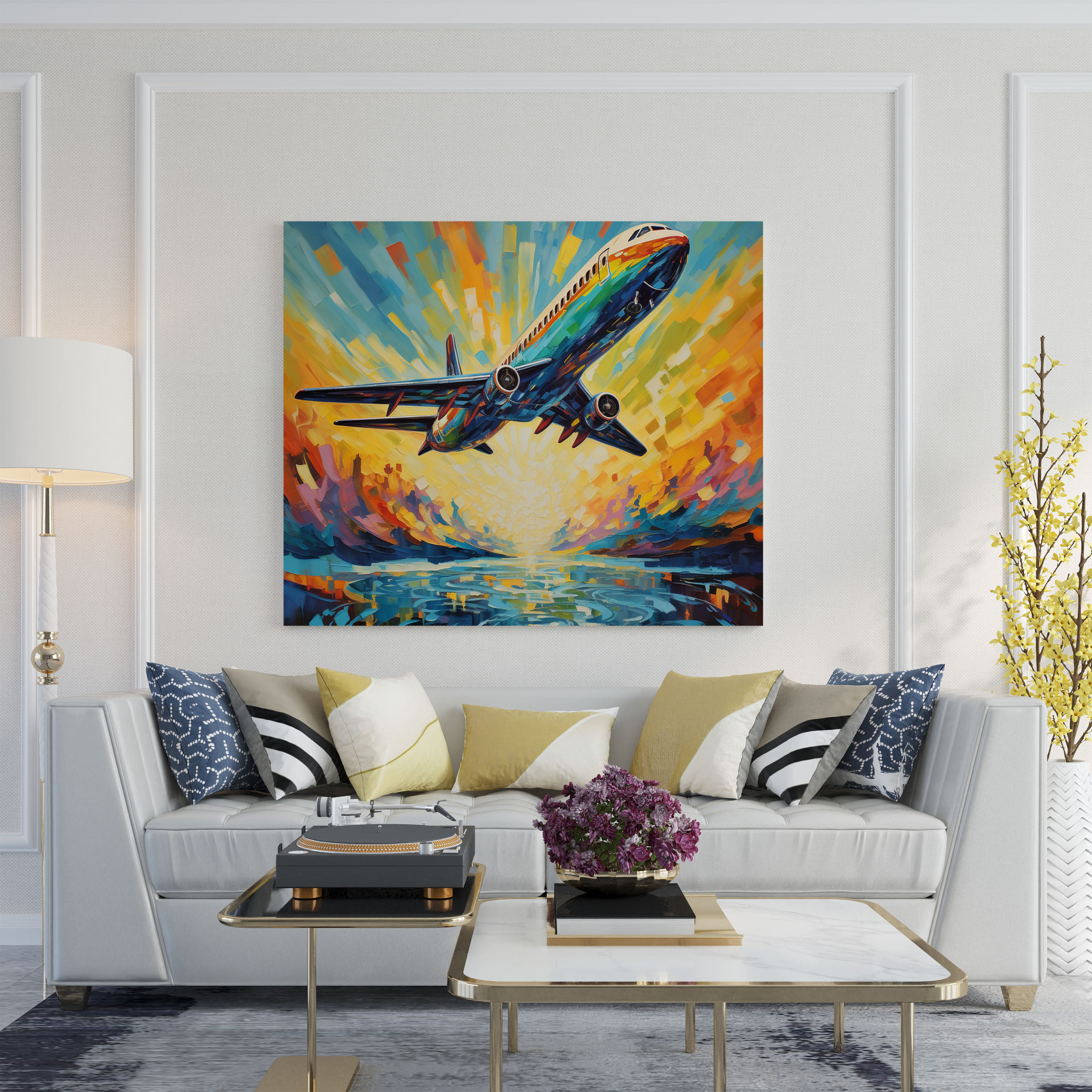 Airplane Canvas Print - Colorful Abstract Acrylic Painting - Wall Art - Airplane, Canvas Wall Art, Wall Decoration, Canvas Print