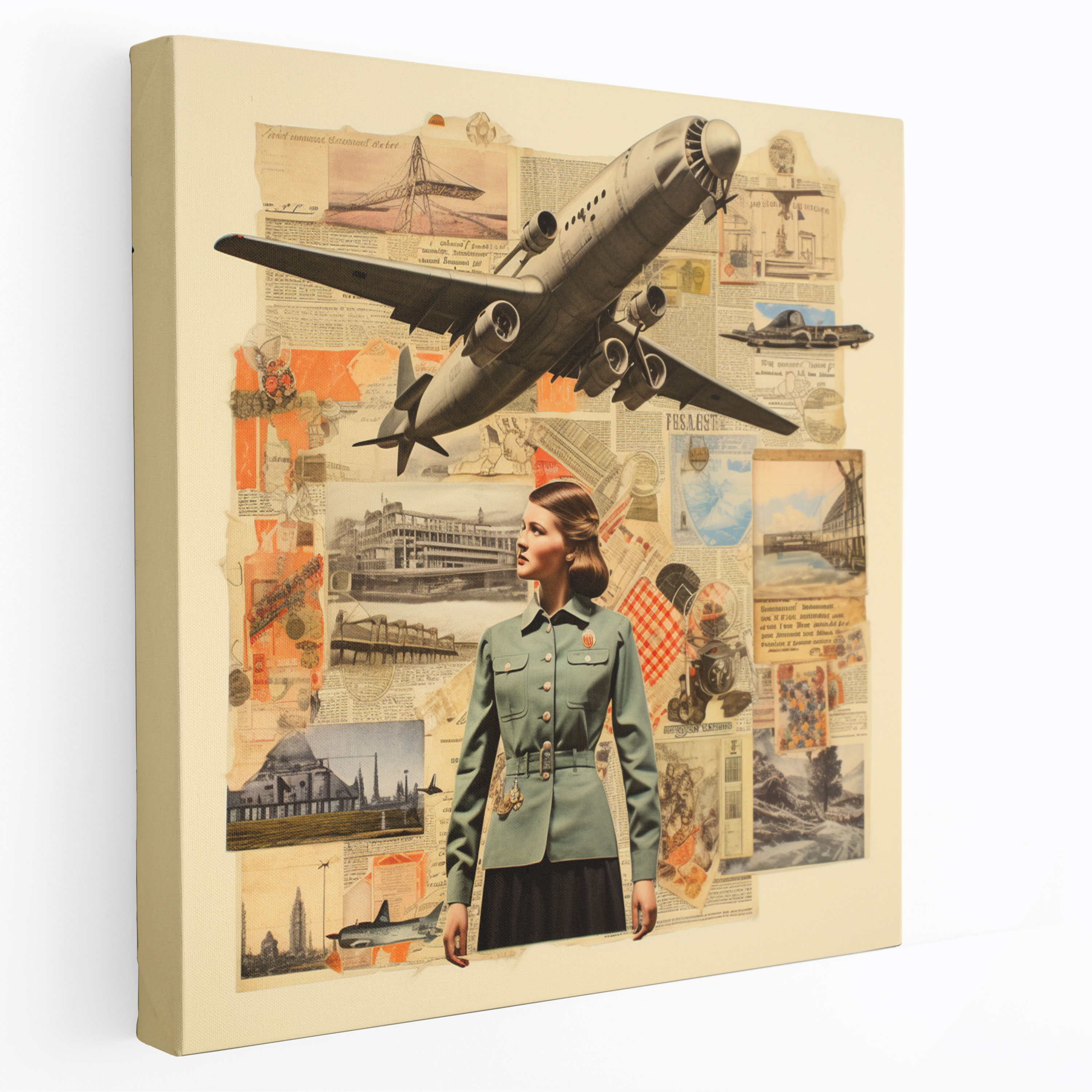 Whimsical Airplane Canvas Print - Vintage Collage - Wall Decoration - Airplane, Wall Art, Canvas Print, Whimsical