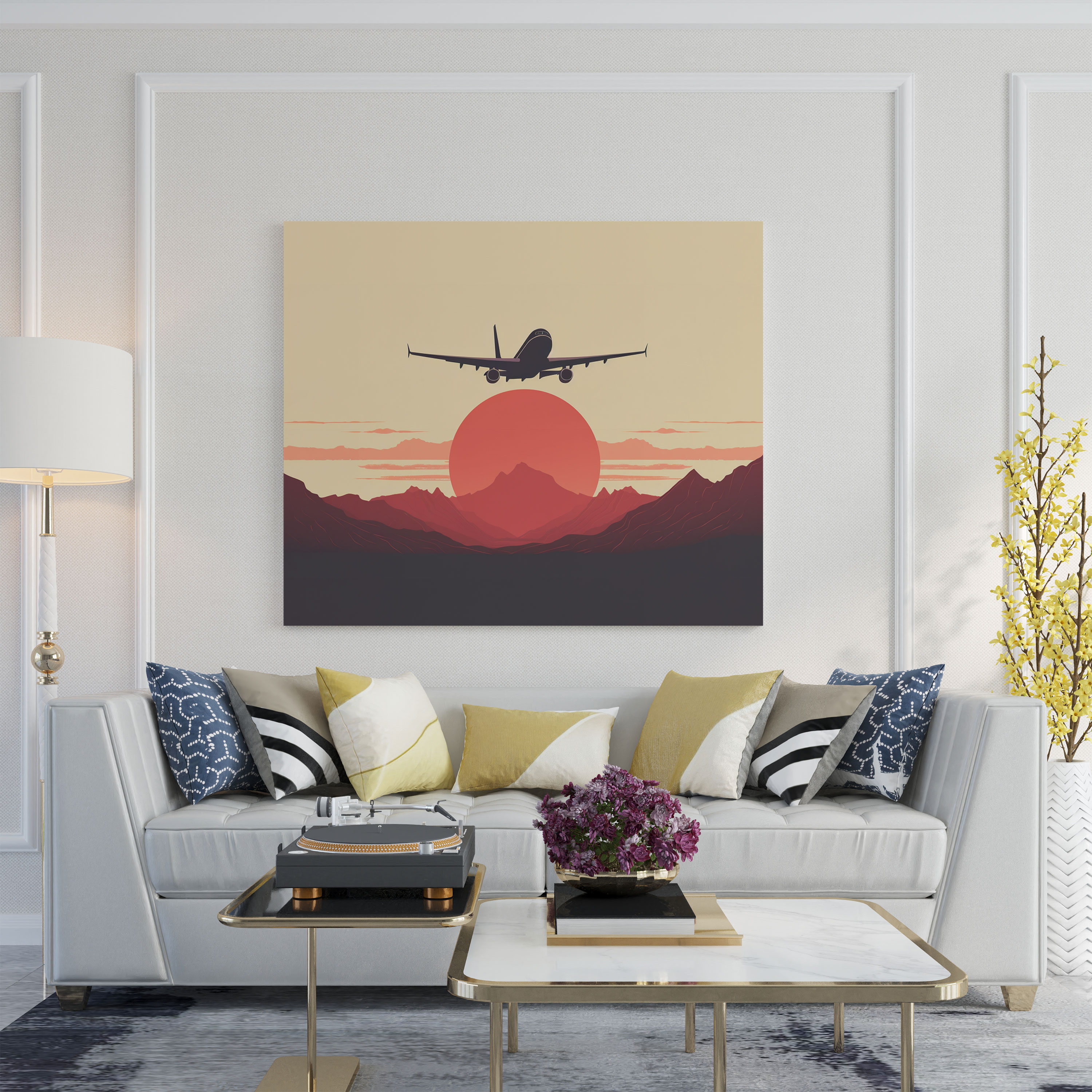 Minimalist Airplane Canvas Print - Graphic Design - Wall Art - Airplane, Striking Backdrop, Minimalist, Wall Art