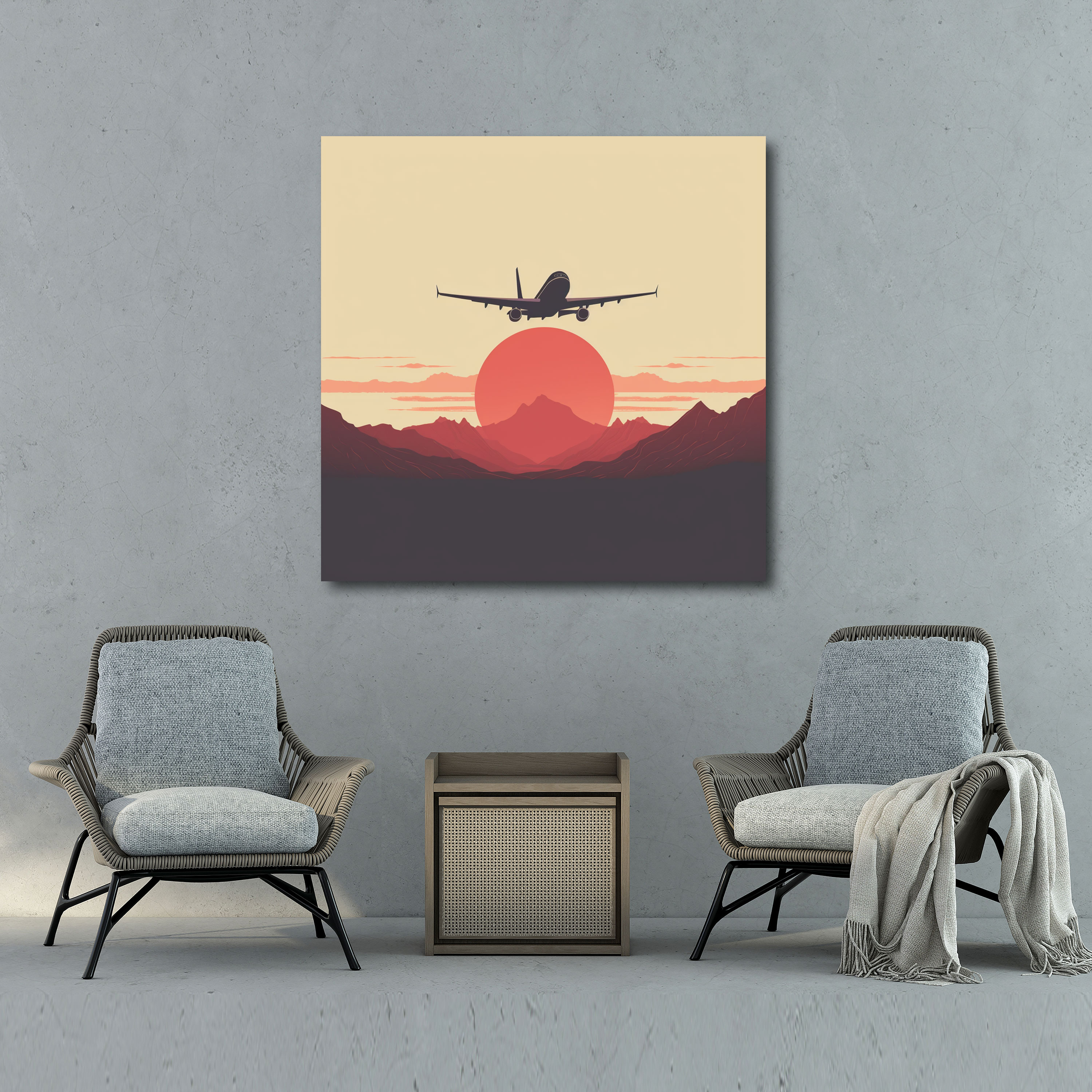 Minimalist Airplane Canvas Print - Graphic Design - Wall Art - Airplane, Striking Backdrop, Minimalist, Wall Art