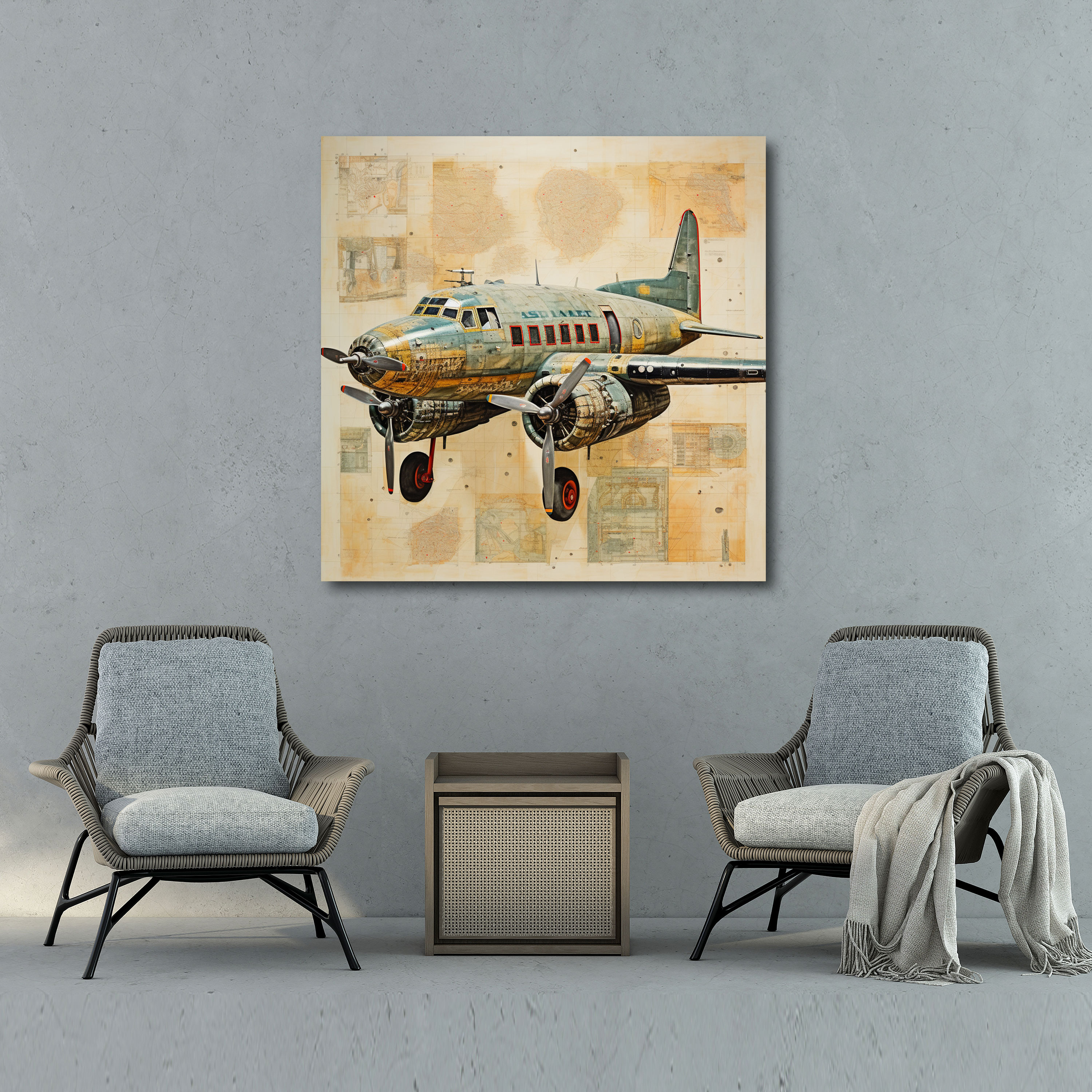 Vintage Airplane Canvas Print - Mixed Media Artwork - Wall Decoration - Airplane, Airplane, Mixed Media Artwork, Vintage
