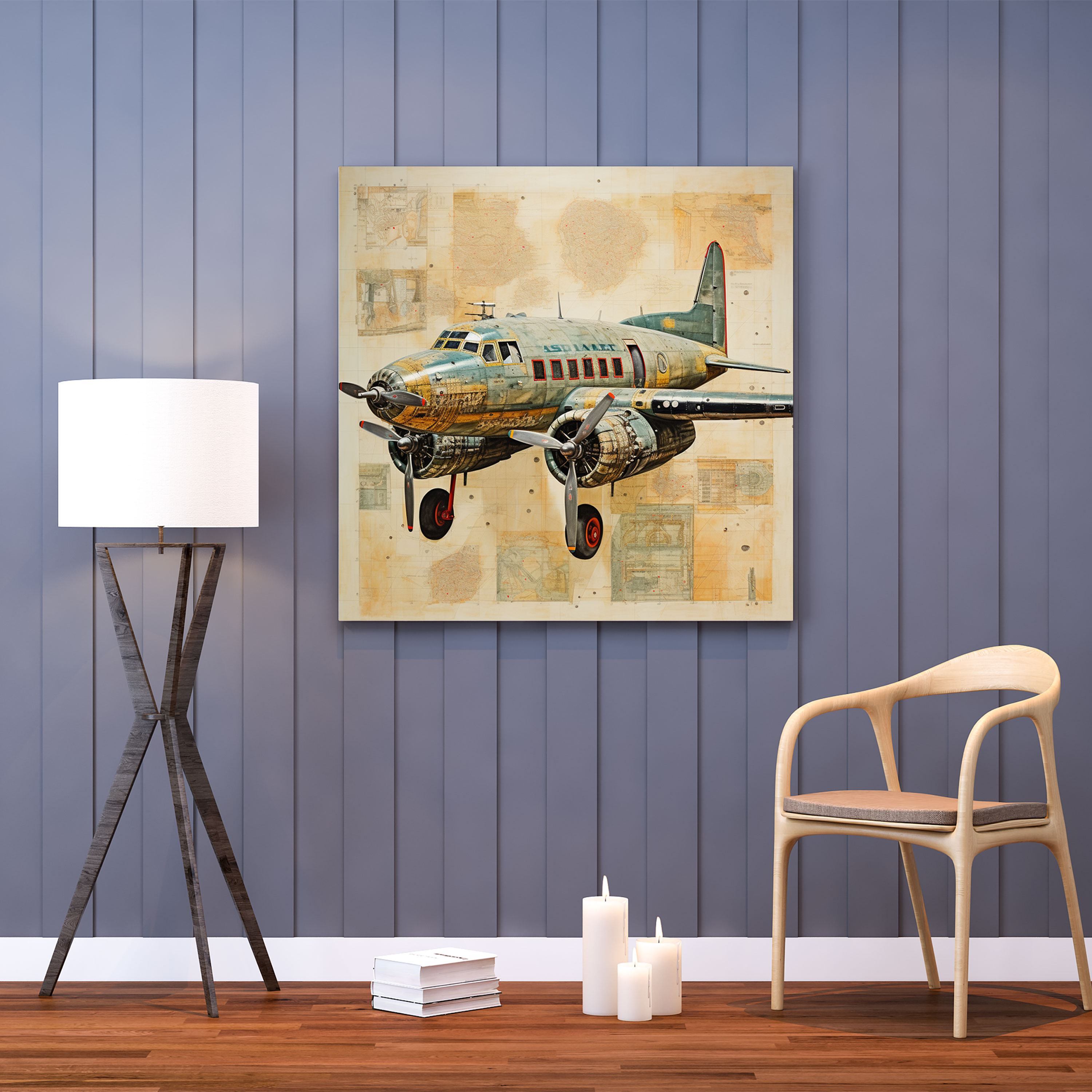 Vintage Airplane Canvas Print - Mixed Media Artwork - Wall Decoration - Airplane, Airplane, Mixed Media Artwork, Vintage