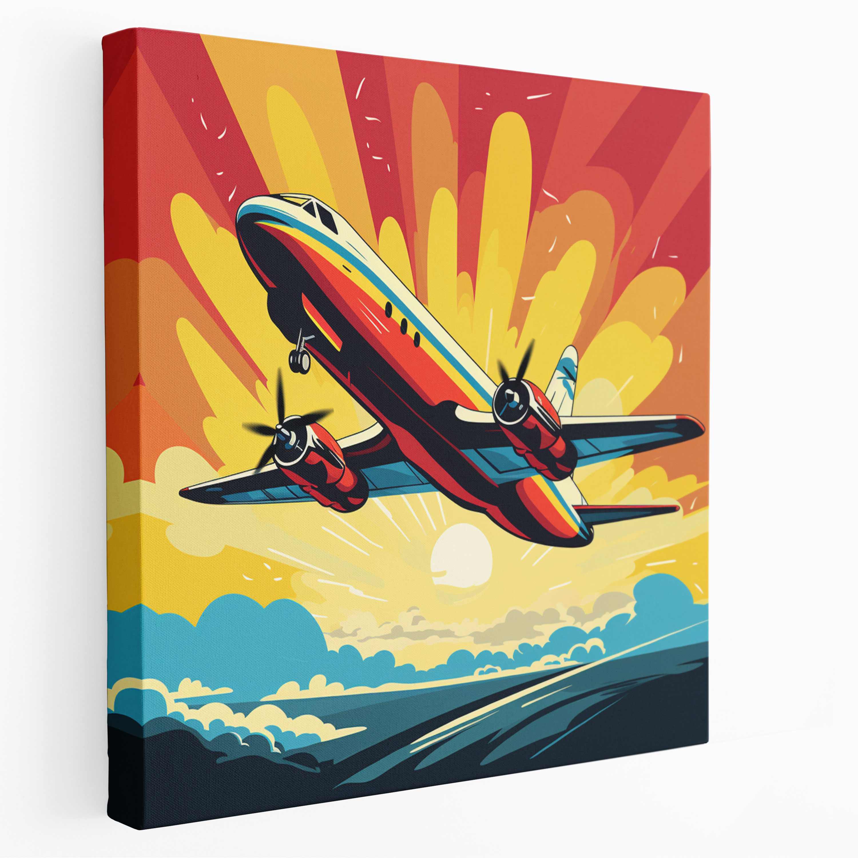 Retro Airplane Canvas Print - Pop Art Inspired - Wall Decoration - Airplane, Canvas Wall Art, Vibrant, Pop Art Inspired