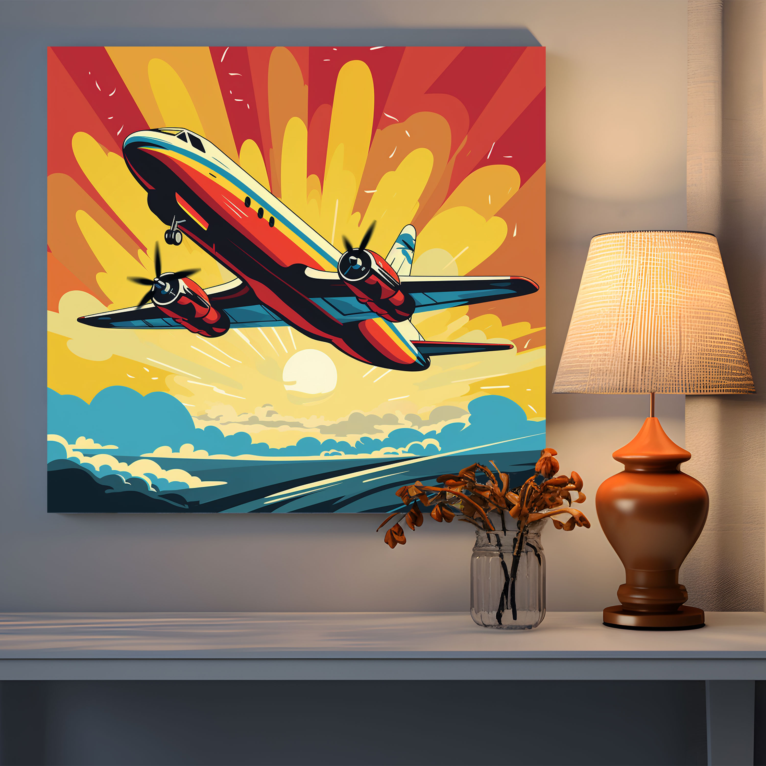 Retro Airplane Canvas Print - Pop Art Inspired - Wall Decoration - Airplane, Canvas Wall Art, Vibrant, Pop Art Inspired