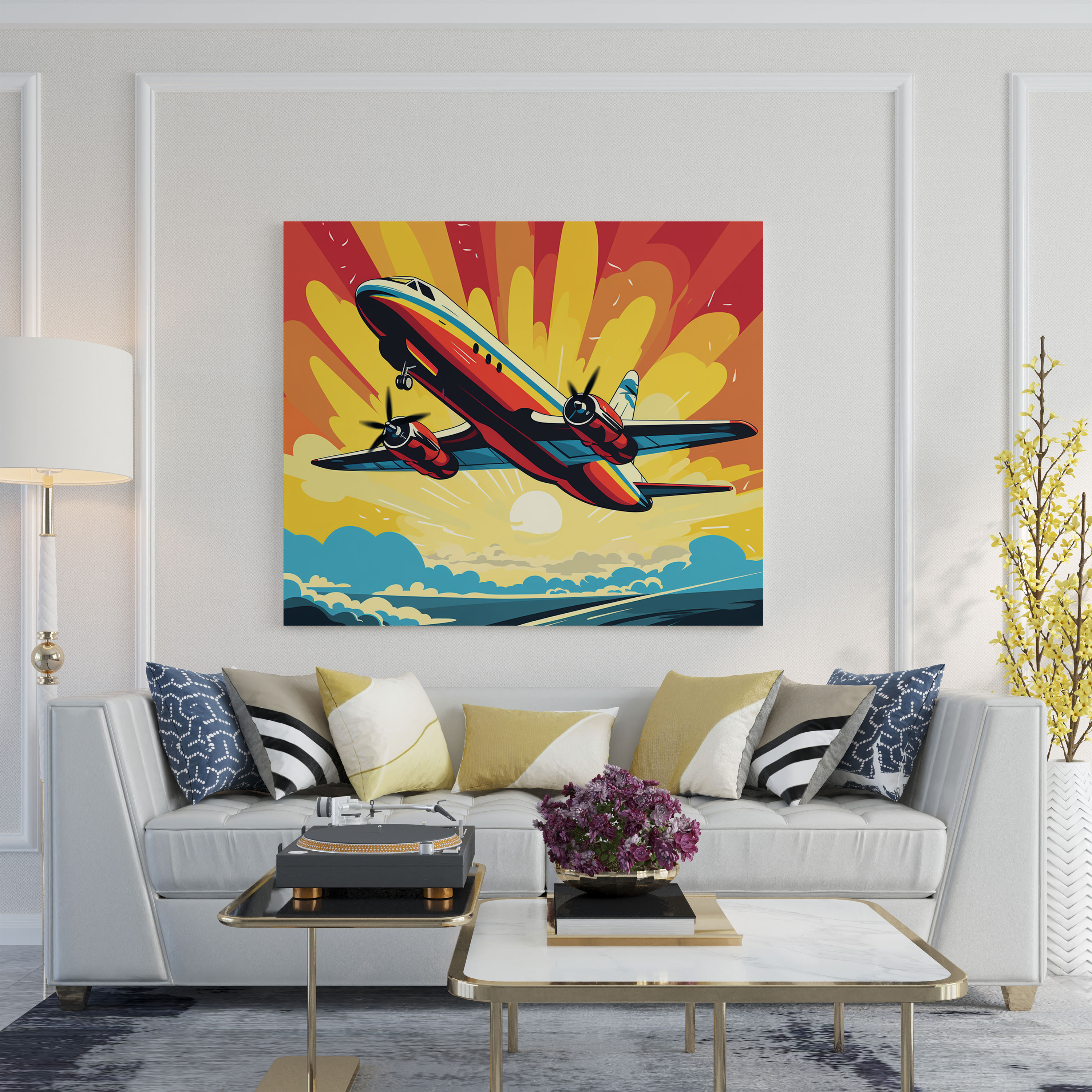 Retro Airplane Canvas Print - Pop Art Inspired - Wall Decoration - Airplane, Canvas Wall Art, Vibrant, Pop Art Inspired