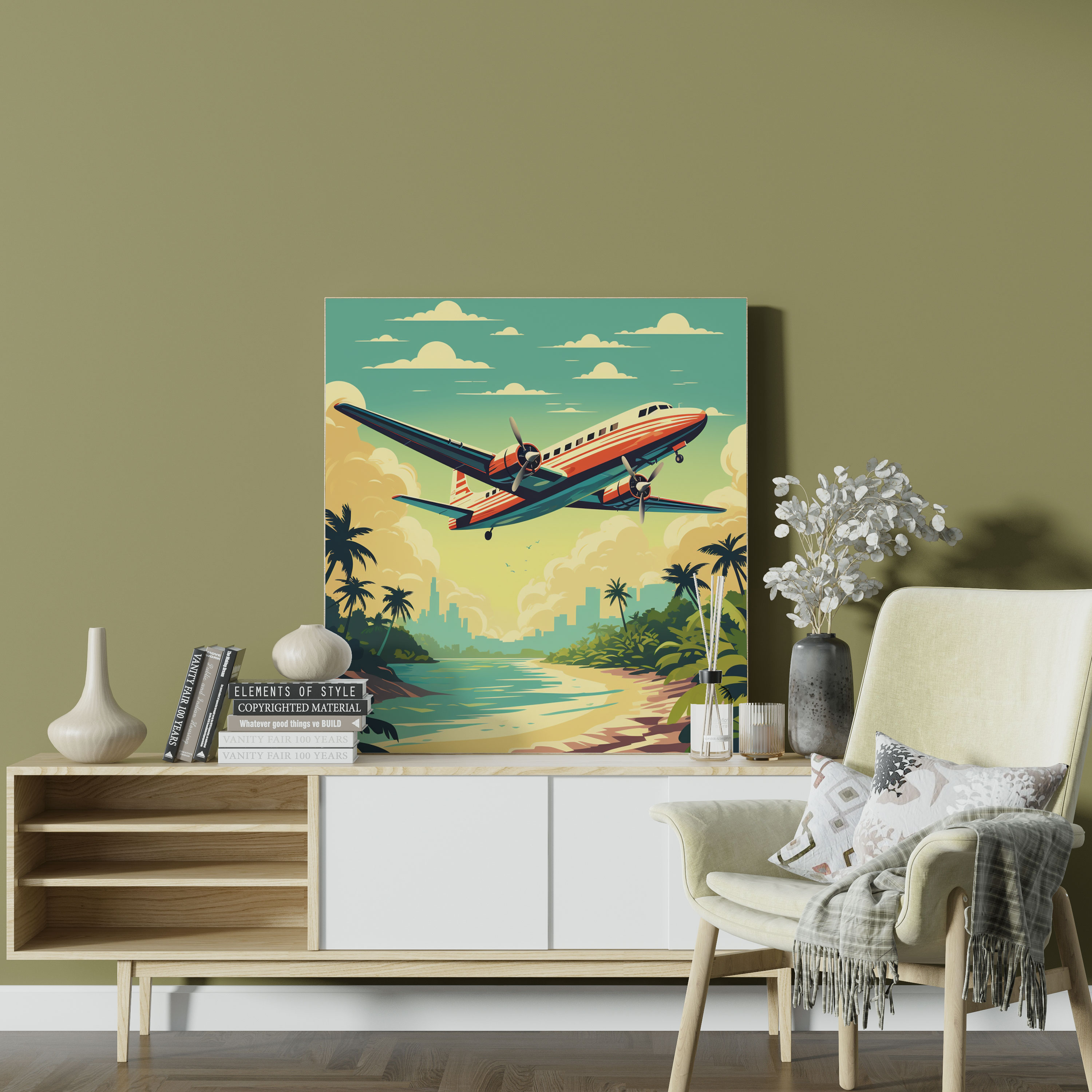 Airplane Wall Decoration - Vintage Travel Poster Canvas Print - Airplane, Canvas Print, Tropical Paradise, Airplane