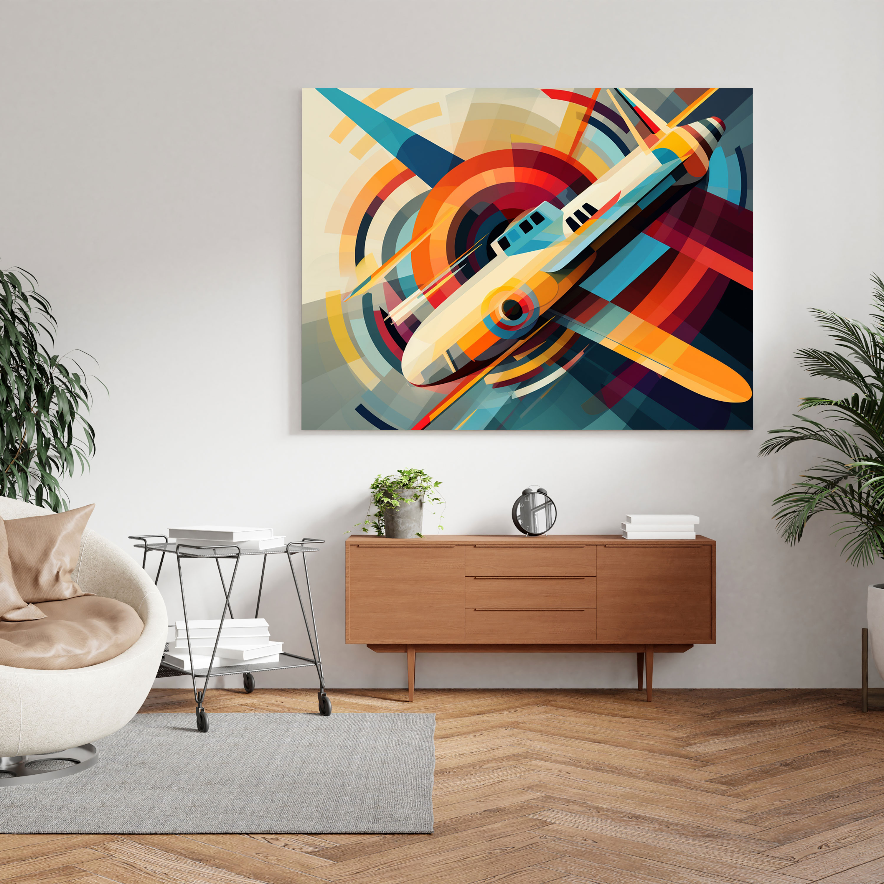 Airplane Canvas Print - Geometric Pattern Wall Decoration - Airplane, Geometric Pattern, Home Decoration, Canvas Wall Art