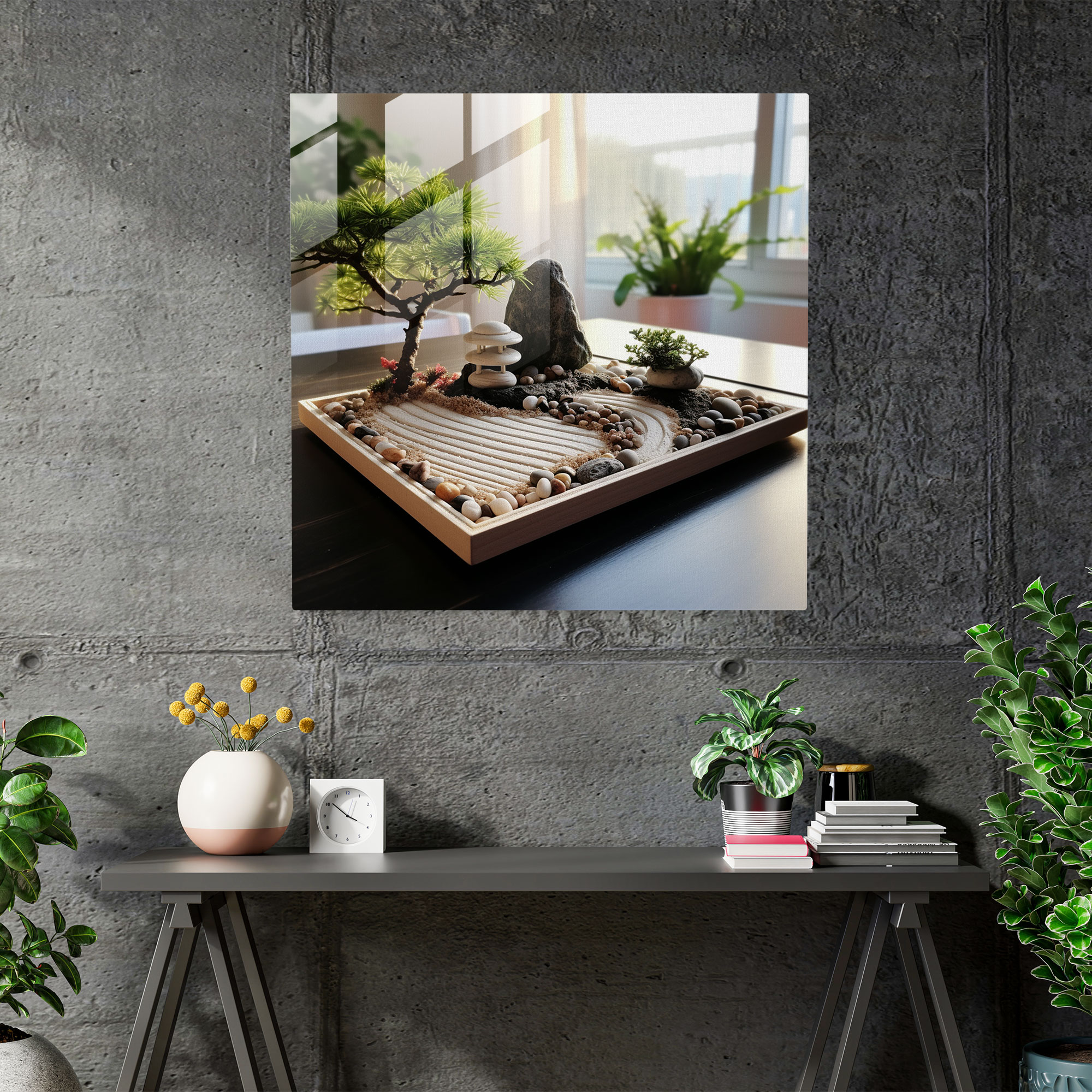 Asya Zen Bahçesi Cam Duvar Sanatı - Asya Ev Dekorasyonu Cam Sanatı Cam Tablo