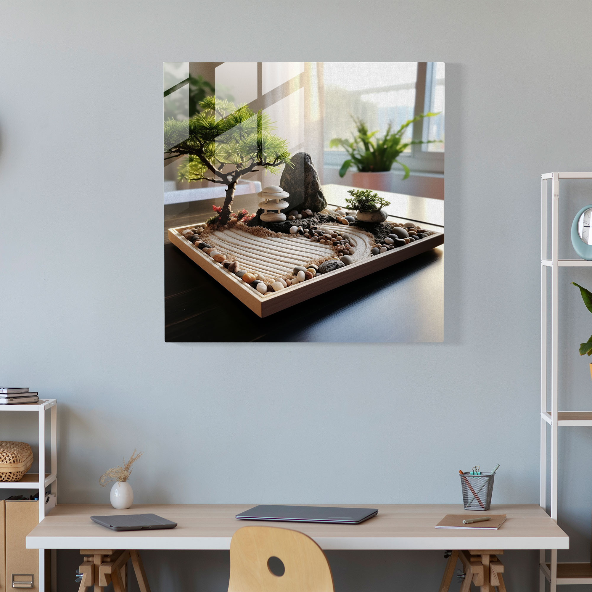 Asya Zen Bahçesi Cam Duvar Sanatı - Asya Ev Dekorasyonu Cam Sanatı Cam Tablo