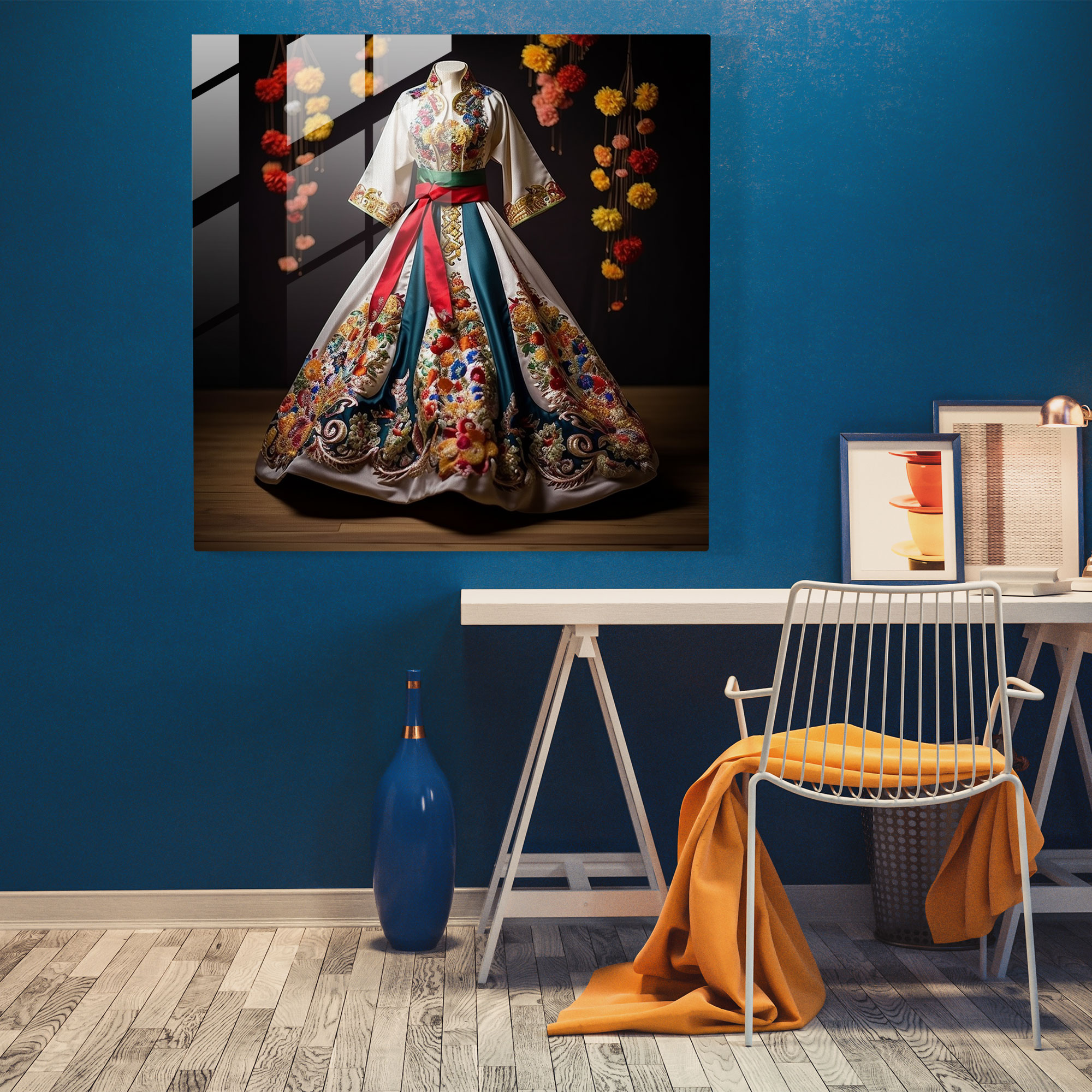 Asya Modası Cam Tablo - Asya Cam Sanatı Modern Sanat Detaylı Nakış