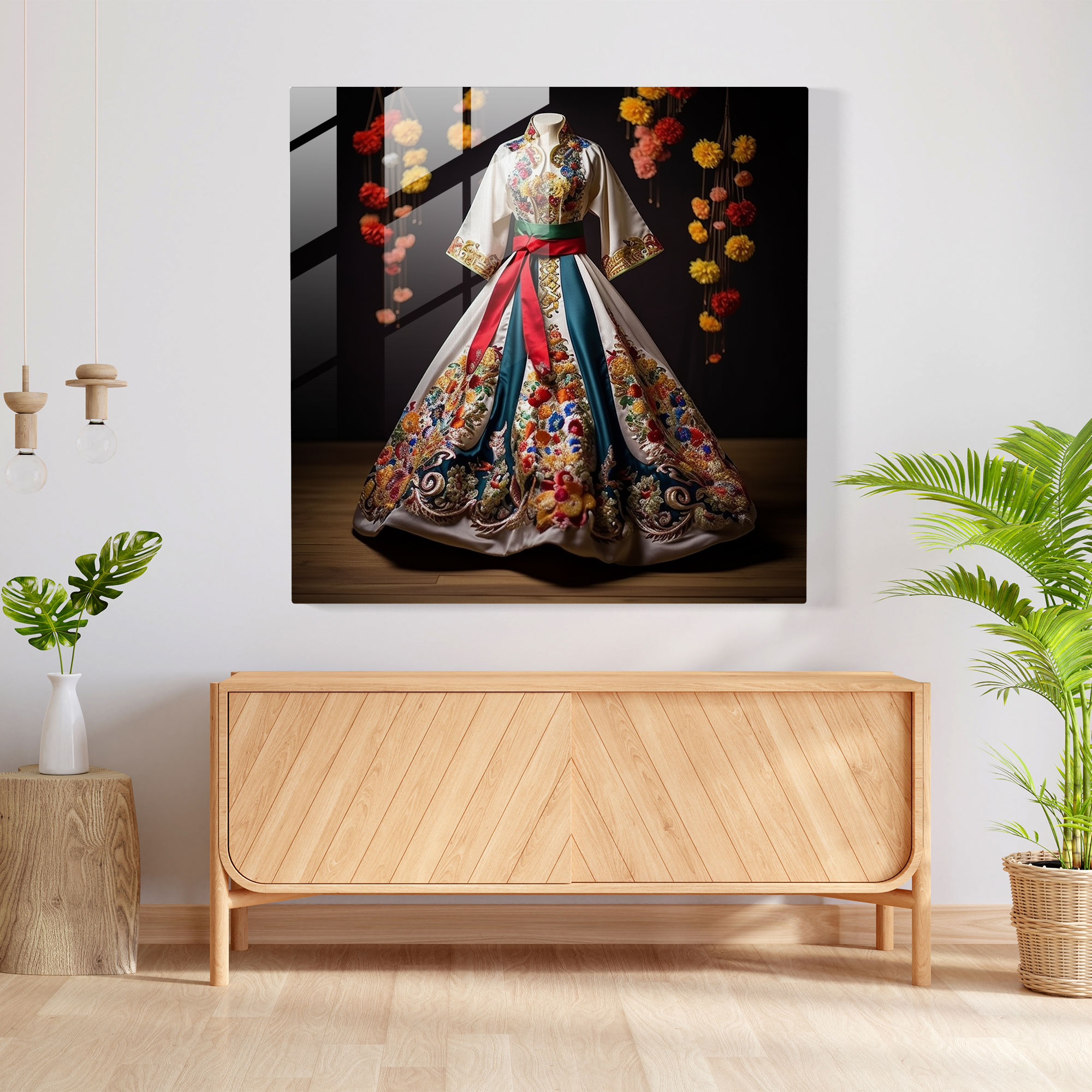 Asya Modası Cam Tablo - Asya Cam Sanatı Modern Sanat Detaylı Nakış