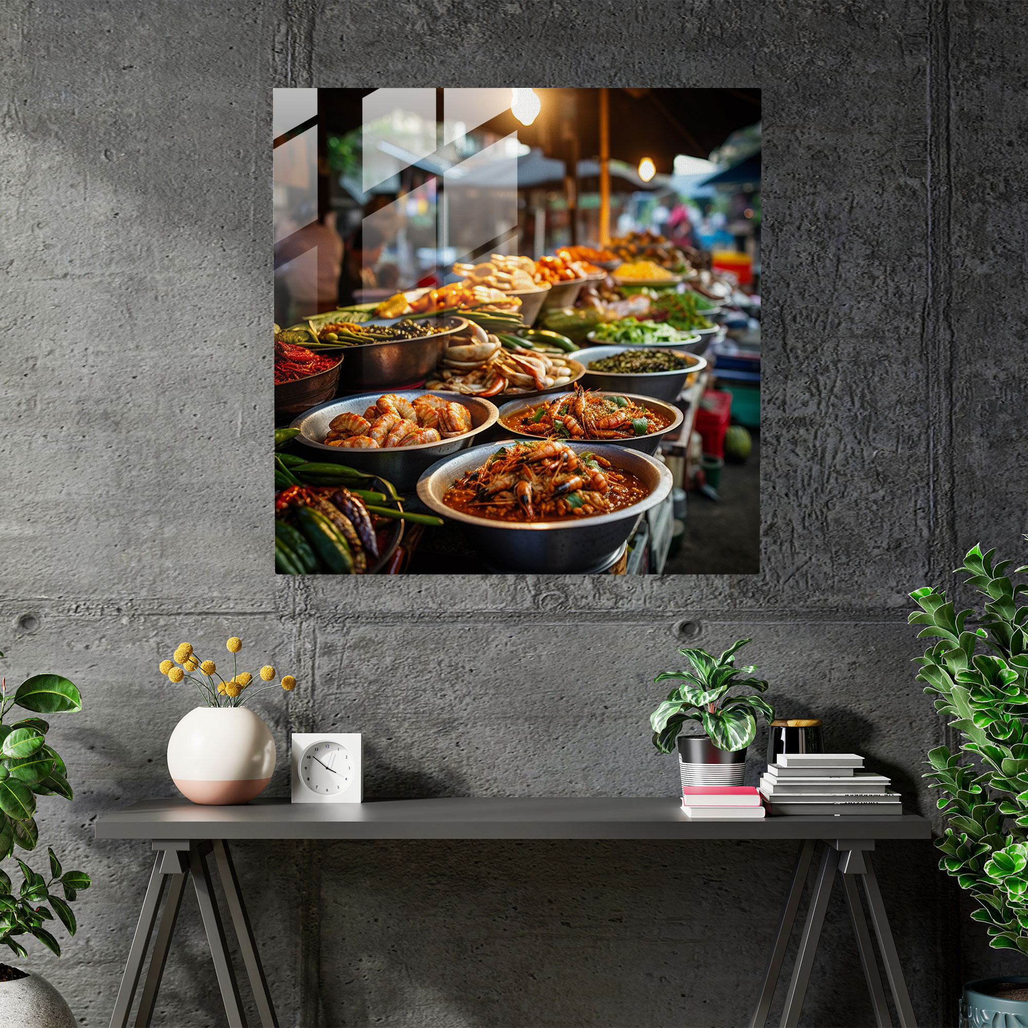 Asya Sokak Yemekleri Cam Tablo Sanatı - Asya Modern Sanat Tay Sokak Yemek Pazarı Duvar Dekorasyonu