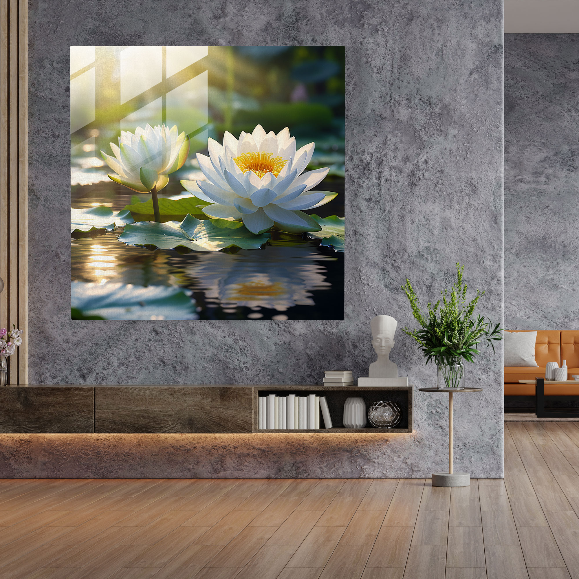 Asya Lotus Çiçeği Cam Duvar Sanatı - Asya Modern Sanat Huzur Asya Özü