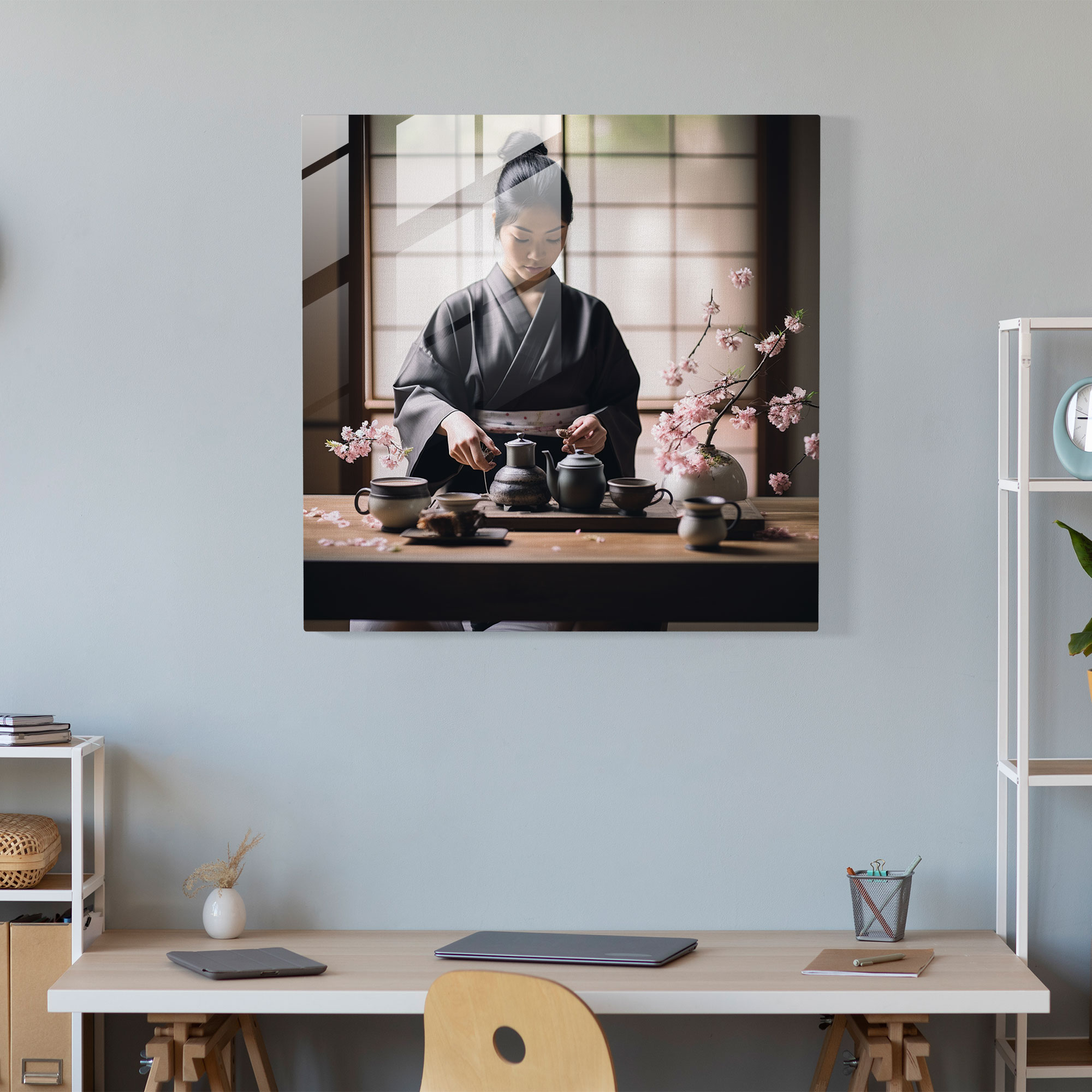 Asya Çay Seremonisi Cam Tablo - Asya Cam Sanatı Asya Gelenekleri Geleneksel Japon Çay Seremonisi