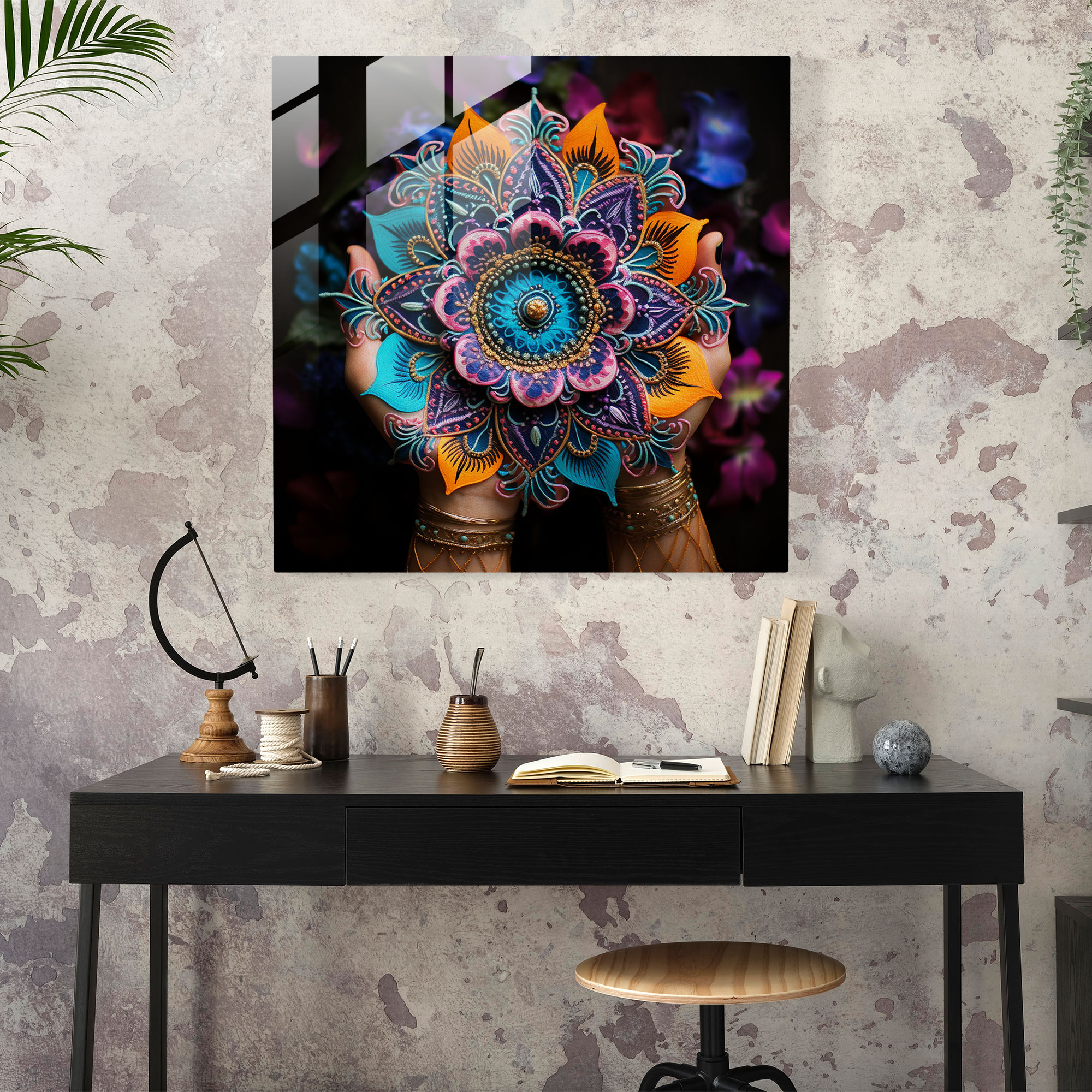 Asian Henna Glass Print - Asian, Glass Print, Glass Wall Art, Colorful Details