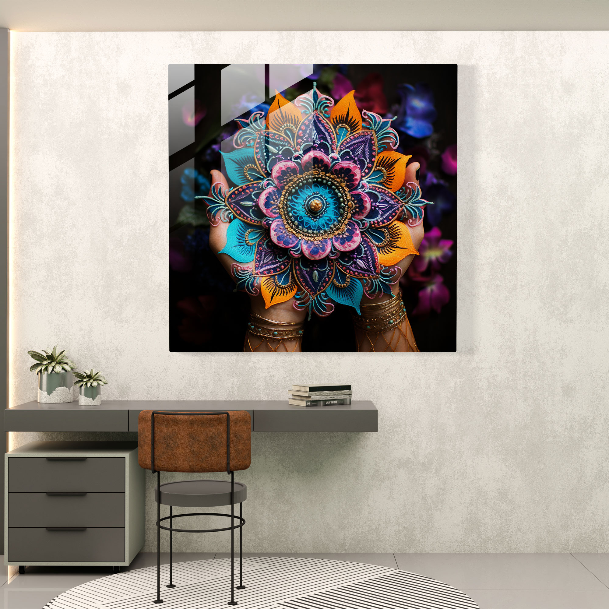 Asian Henna Glass Print - Asian, Glass Print, Glass Wall Art, Colorful Details