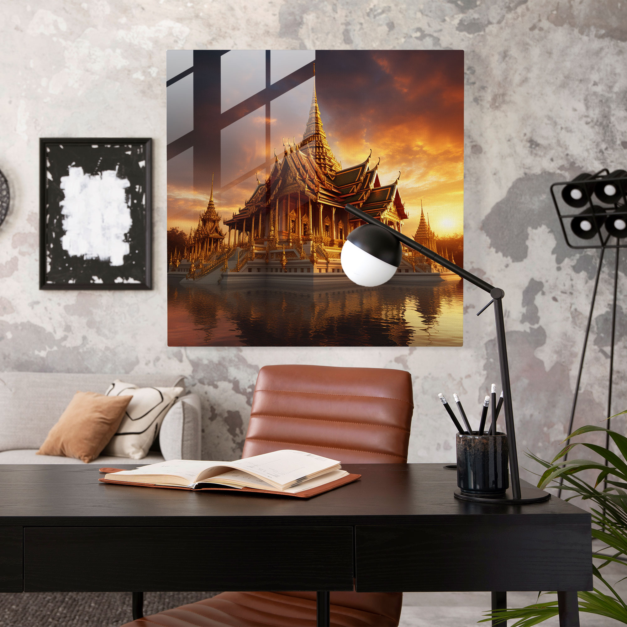 Asya İhtişamı Cam Tablo - Asya Modern Sanat Altın Tapınak Görkemli