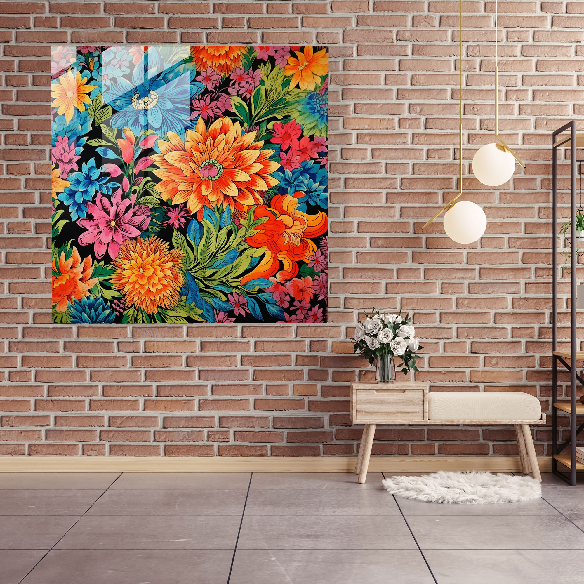 Asian Blossoms Glass Print - Asian, Bursting With Colors, Home Decoration, Wall Decoration