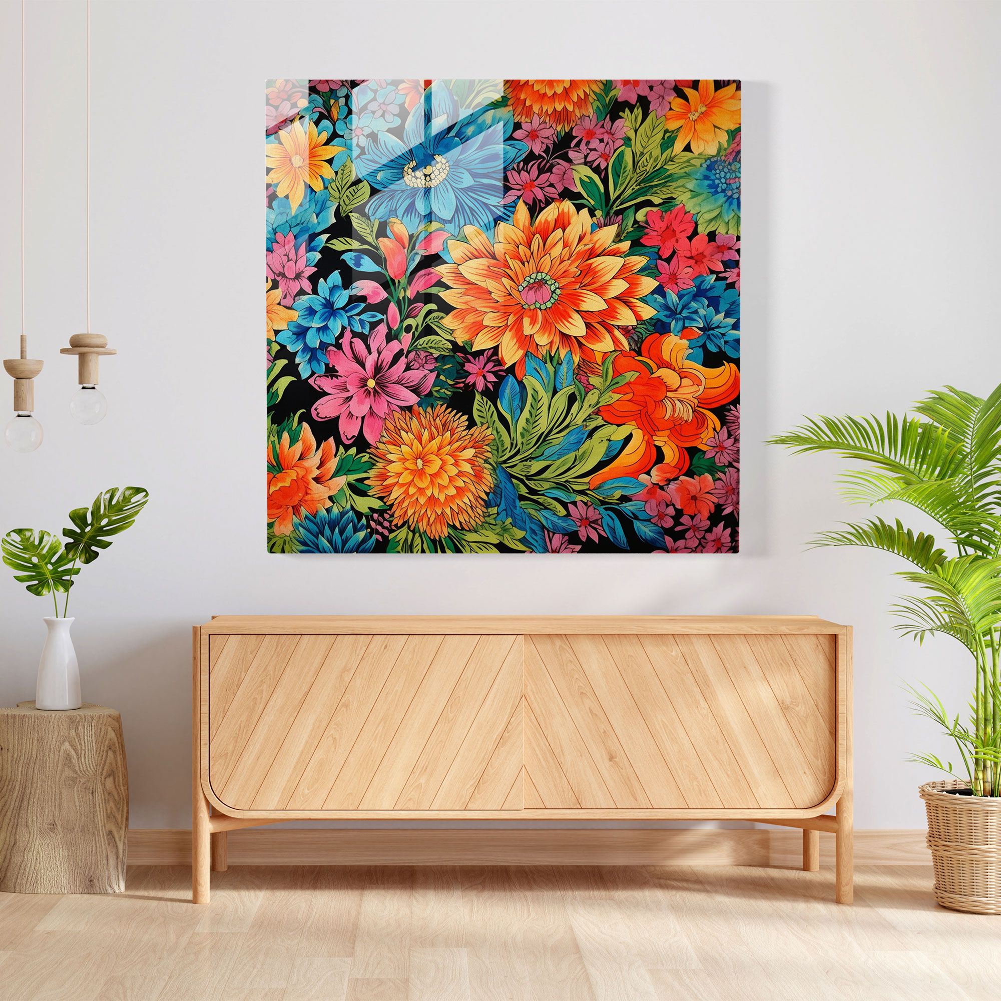 Asian Blossoms Glass Print - Asian, Bursting With Colors, Home Decoration, Wall Decoration