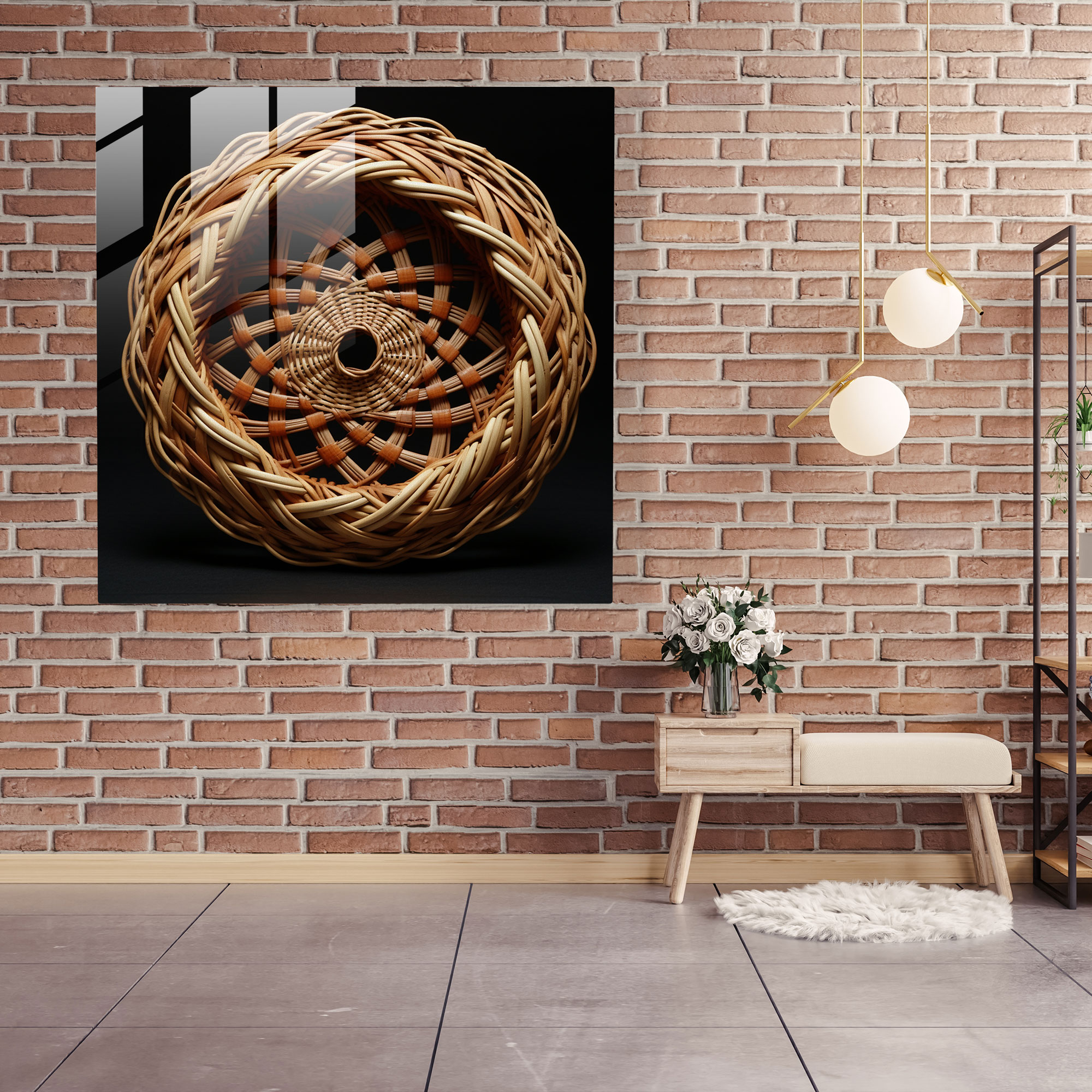 Asian Harmony Glass Print - Asian, Filipino Basket Weaving, Modern Art, Home Decoration