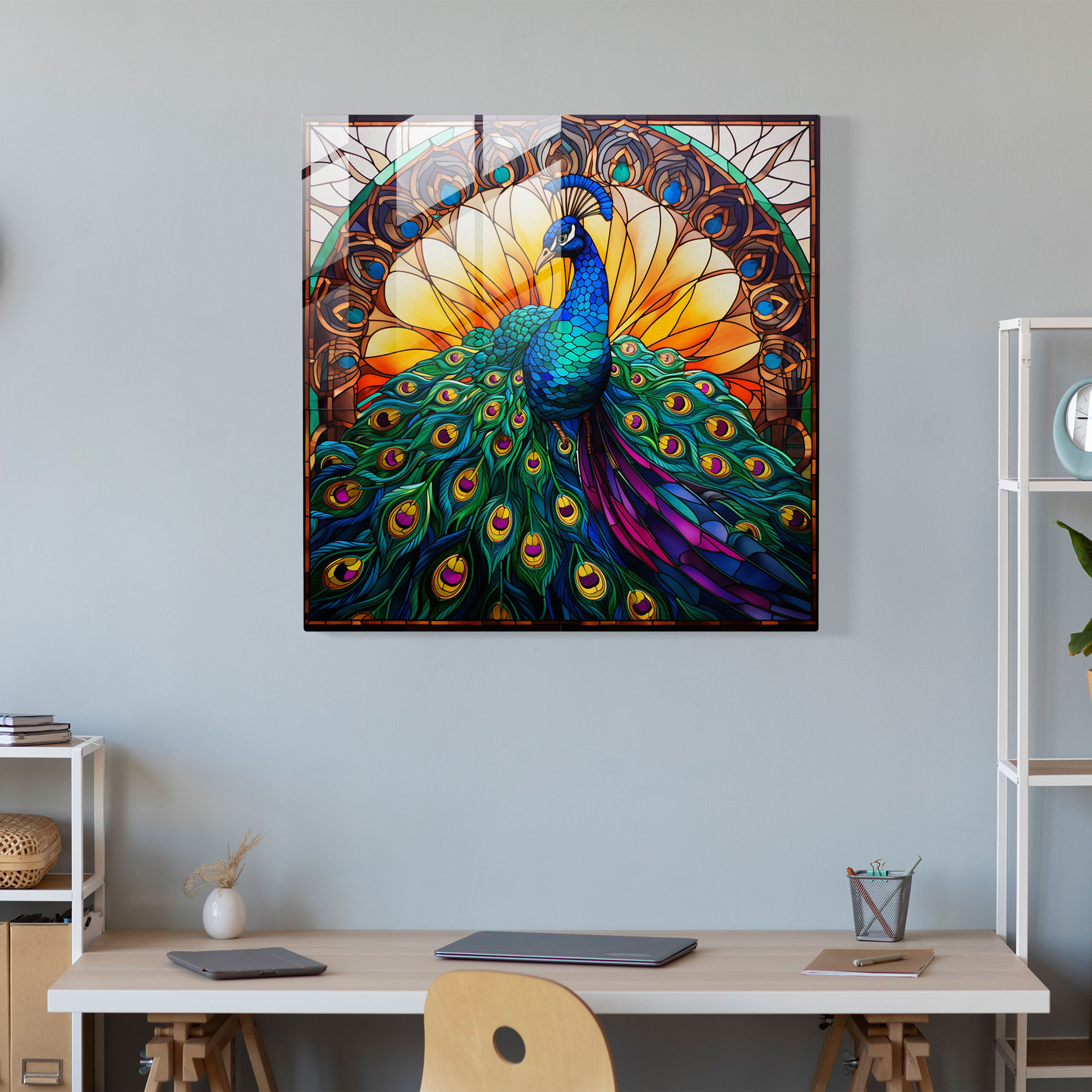 Asian Opulence Glass Print - Asian, Opulence, Geometric Stained Glass Design, Home Decoration